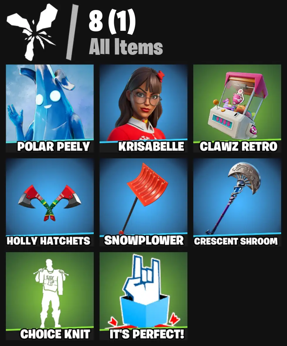 [PC/PSN/XBOX] 2 skins | Polar Peely | Krisabelle | Clawz Retro | Holly Hatchets | Snowplower | Crescent Shroom | Choice Knit | 0 VB