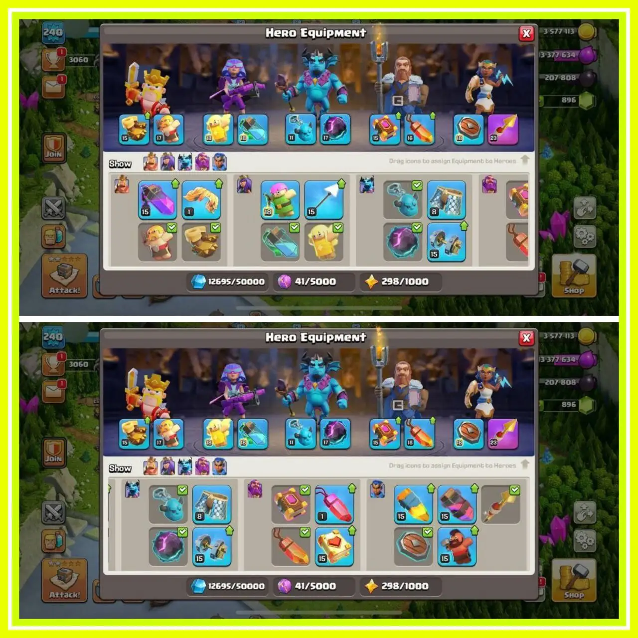 {67% DISCOUNT} TH17 ALMOST MAX⚡️XP- 240 ⚡️HERO -95-95-73-71-47 ⚡️ YELLOW WALLS⚡️MAGIC ITEMS⚡️OP EQUIPMENTS⚡️231 CWL MEDALS⚡️OP LAB ⚡️INSTANT DELIVERY 🚚