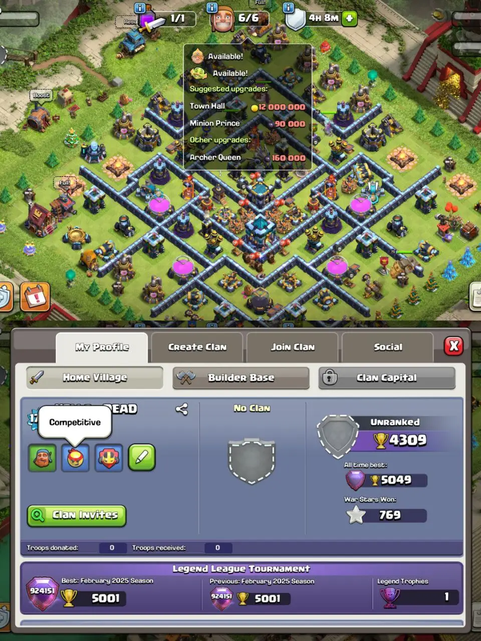 [#648] [PREMIUM] MAX TH 13 | 75-70-46-50-25 HEROES |EPIC JUNGLE SCENERY | BEST EQUIPMENT | 5 HEROES SKIN |  INSTANT DELIVERY