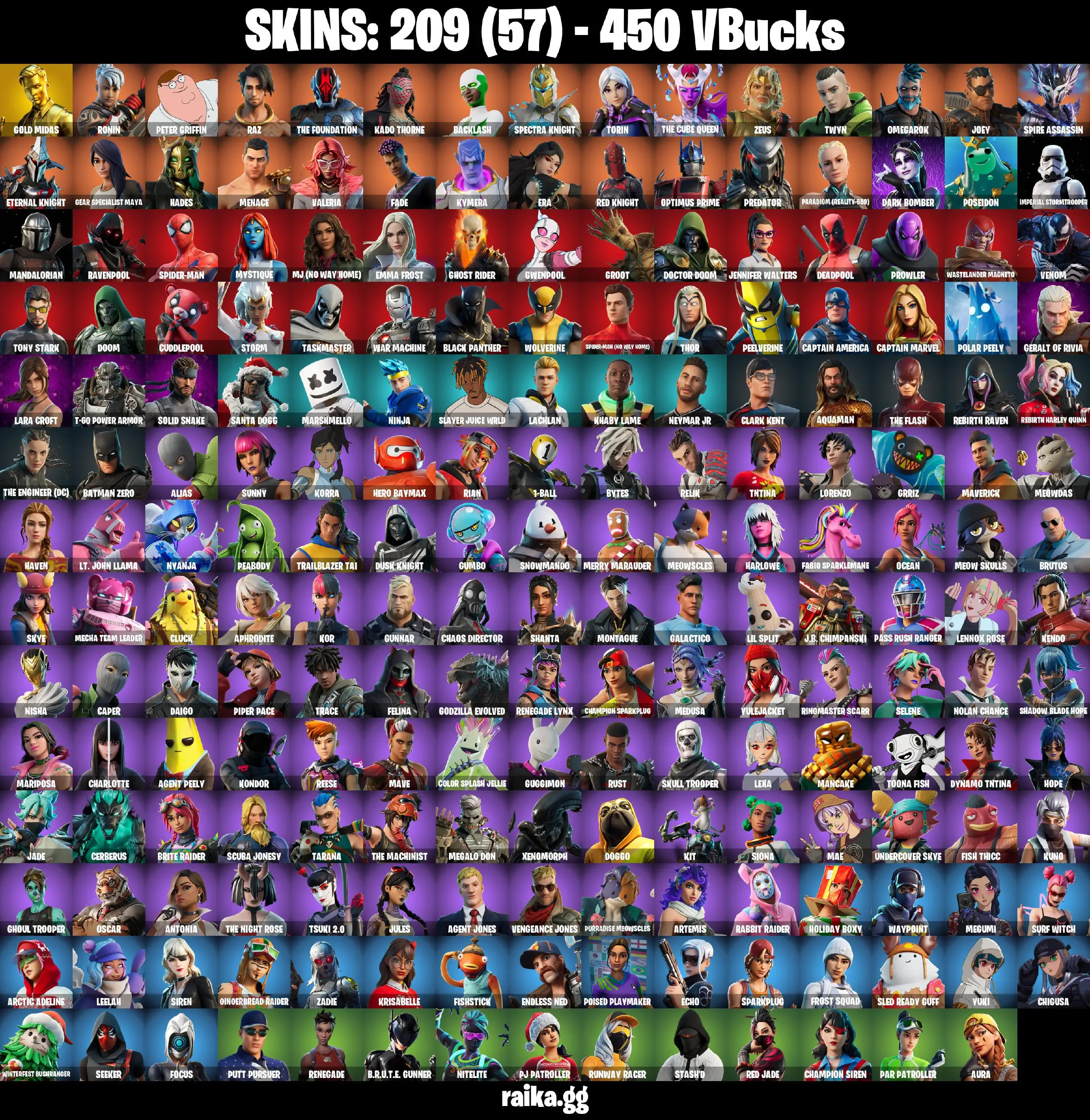 [PC/PSN] 209 skins | Gold Midas | Gear Specialist Maya | Red Knight | Joey | Zeus | Optimus Prime | Kymera | The Foundation | 1850 VB