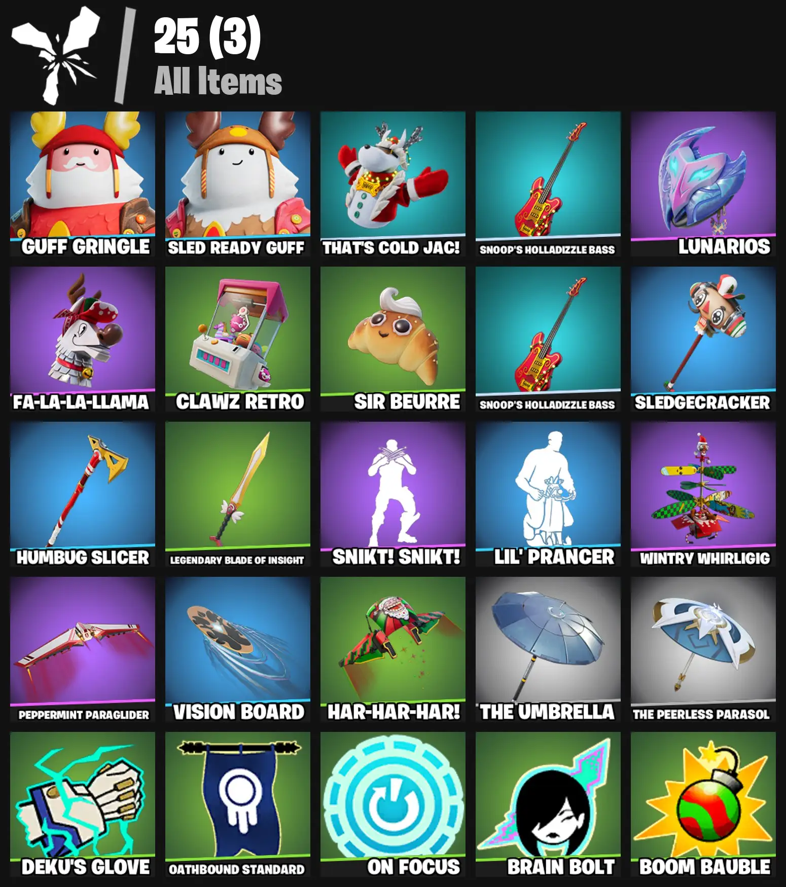 [PC/PSN/XBOX] 2 skins | Guff Gringle | Sled Ready Guff | That's Cold Jac! | Snoop's Holladizzle Bass | Lunarios | Fa-la-la-Llama | Clawz Retro | 0 VB