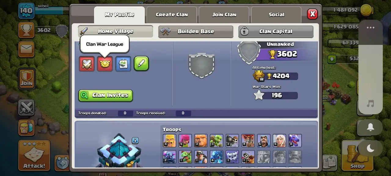 [#827] ALMOST MAX TH 13 | DARK BLUE WALLS | 29-30-40-15-10 HEROES | 138 CWL MEDALS | FREE RENAME | INSTANT DELIVERY