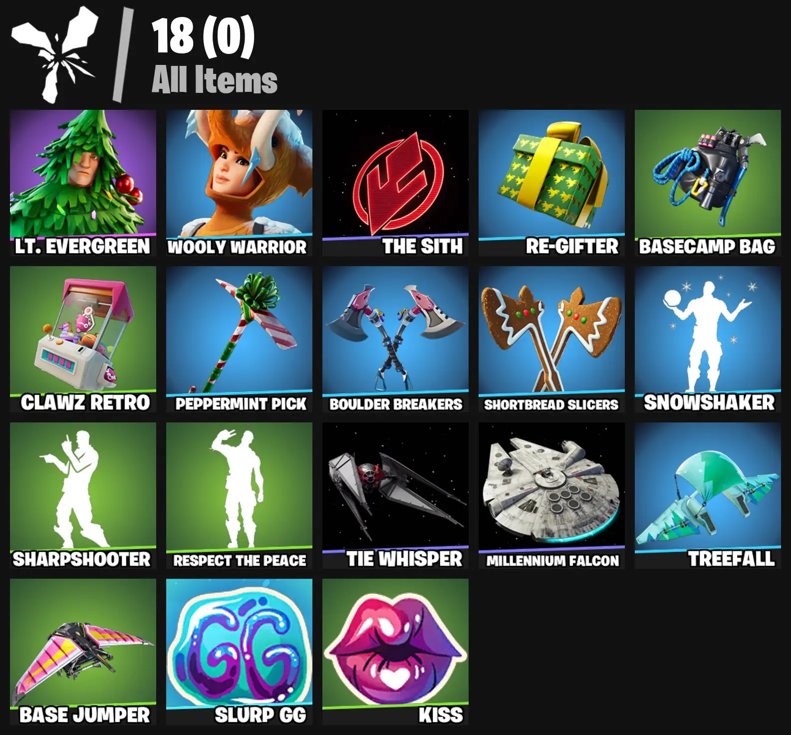 [PC/PSN/XBOX] 2 skins | Lt. Evergreen | Wooly Warrior | The Sith | Re-gifter | Basecamp Bag | Clawz Retro | Peppermint Pick | Boulder Breakers | 200 VB
