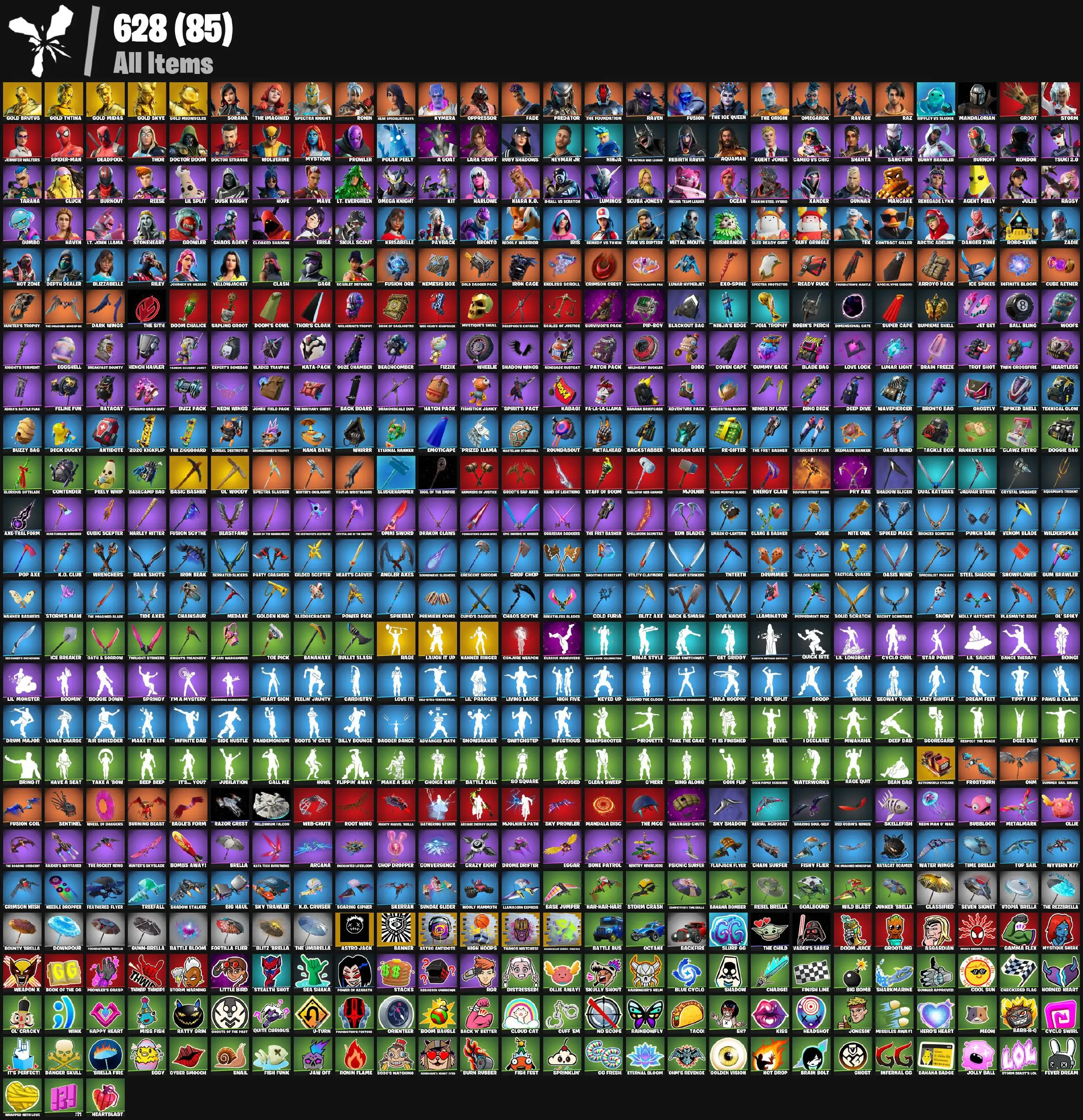 [PC/XBOX] 113 skins | Gold Meowscles | Gold Skye | Gold TNTina | Gold Midas | Gold Brutus | Xander | Wasteland Stoneshell | Clawz Retro | Oasis Wind 