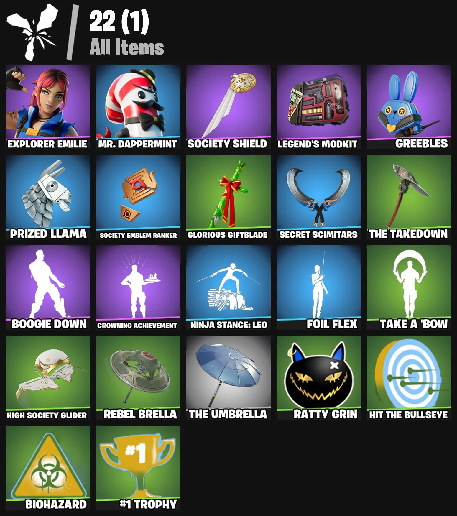 [PC/PSN/XBOX] 2 skins | Explorer Emilie | Mr. Dappermint | Society Shield | Legend's Modkit | Greebles | Prized Llama | Society Emblem Ranker | 100 VB