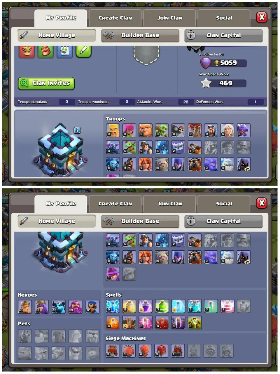 ⚡ Semi-Max TH13 🛡️ | 🌟 Legend Touched | 📖 FB-12 | 🏅 386 CWL Medals | ✏️ 500 Renames | 🦸♂️ Heroes 63/65/45/39/12 | 🚀 Instant Delivery