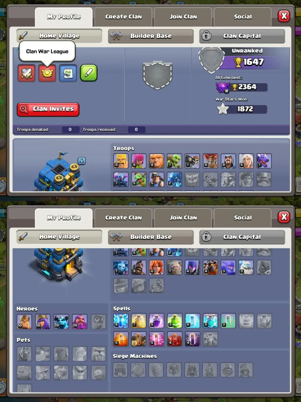 [#816] SEMI-MAX TH 12 | 50-50-20-20 HEROES | SOME MAGIC ITEMS | 537 CWL MEDALS | 500 RENAME | INSTANT DELIVERY
