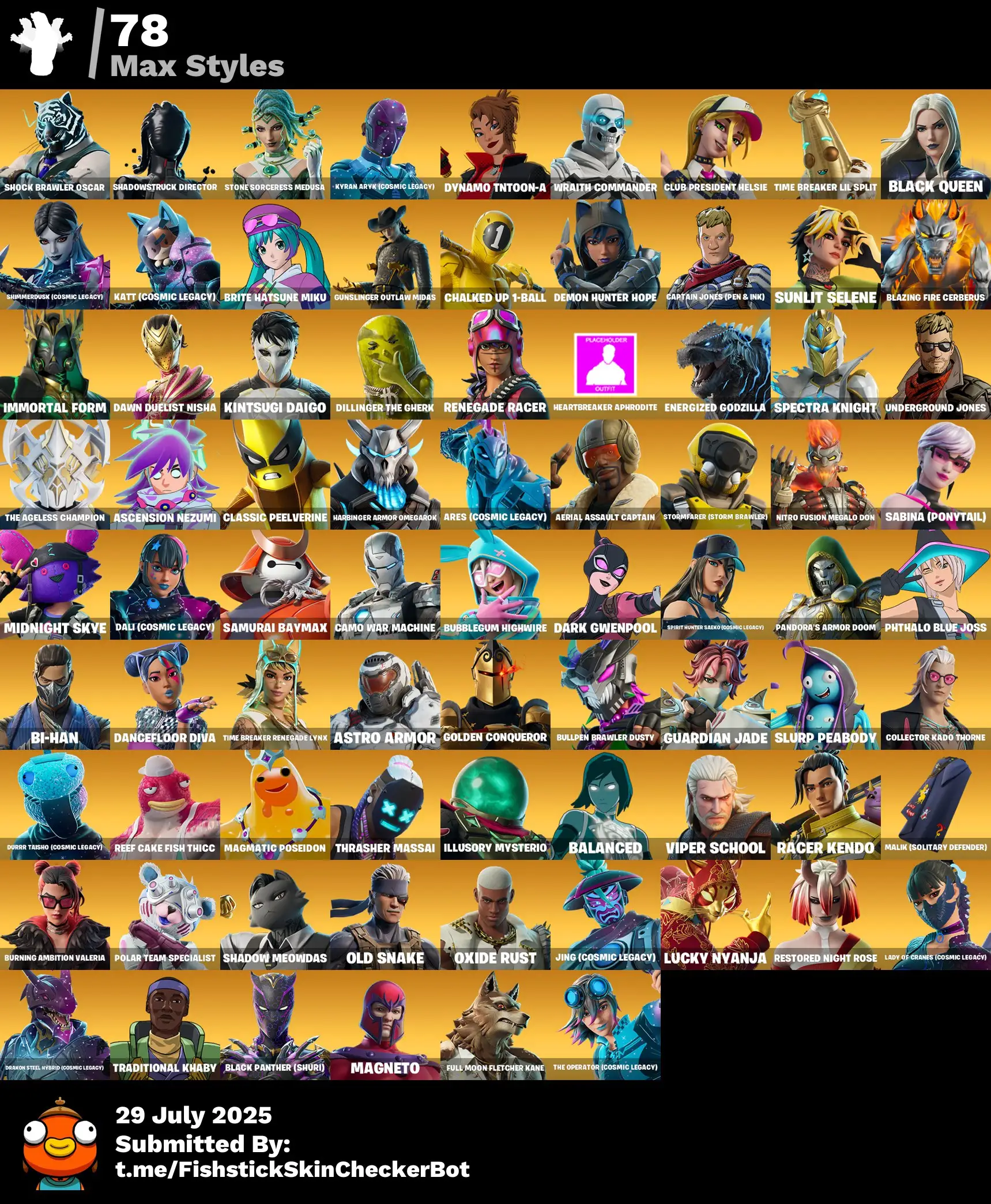 208 skins - REAL OG  -  Psycho Bandit, Chun-li, John Wick 