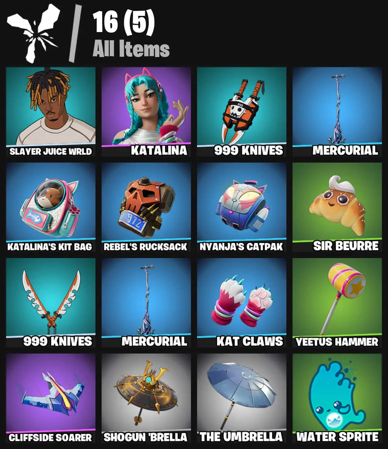[PC/PSN/XBOX] 2 skins | Slayer Juice WRLD | Katalina | 999 Knives | Mercurial | Katalina's Kit Bag | Rebel's Rucksack | Nyanja's Catpak | Sir Beurre | 100 VB