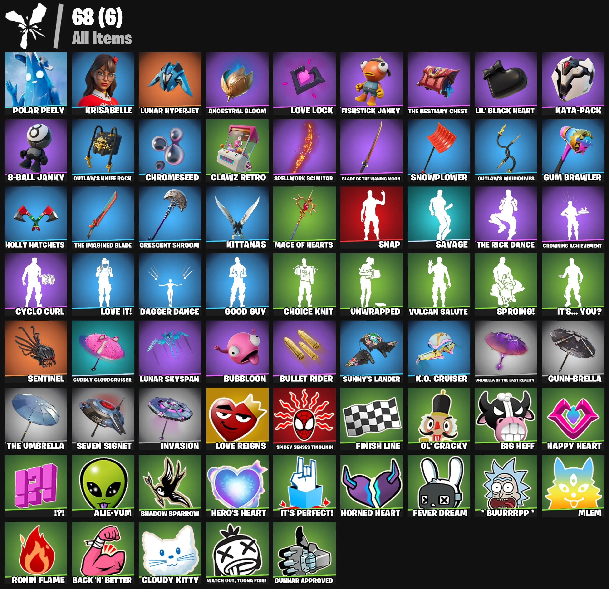 [PC/PSN/XBOX] 2 skins | Polar Peely | Krisabelle | Lunar Hyperjet | Ancestral Bloom | Love Lock | Fishstick Janky | The Bestiary Chest | 0 VB