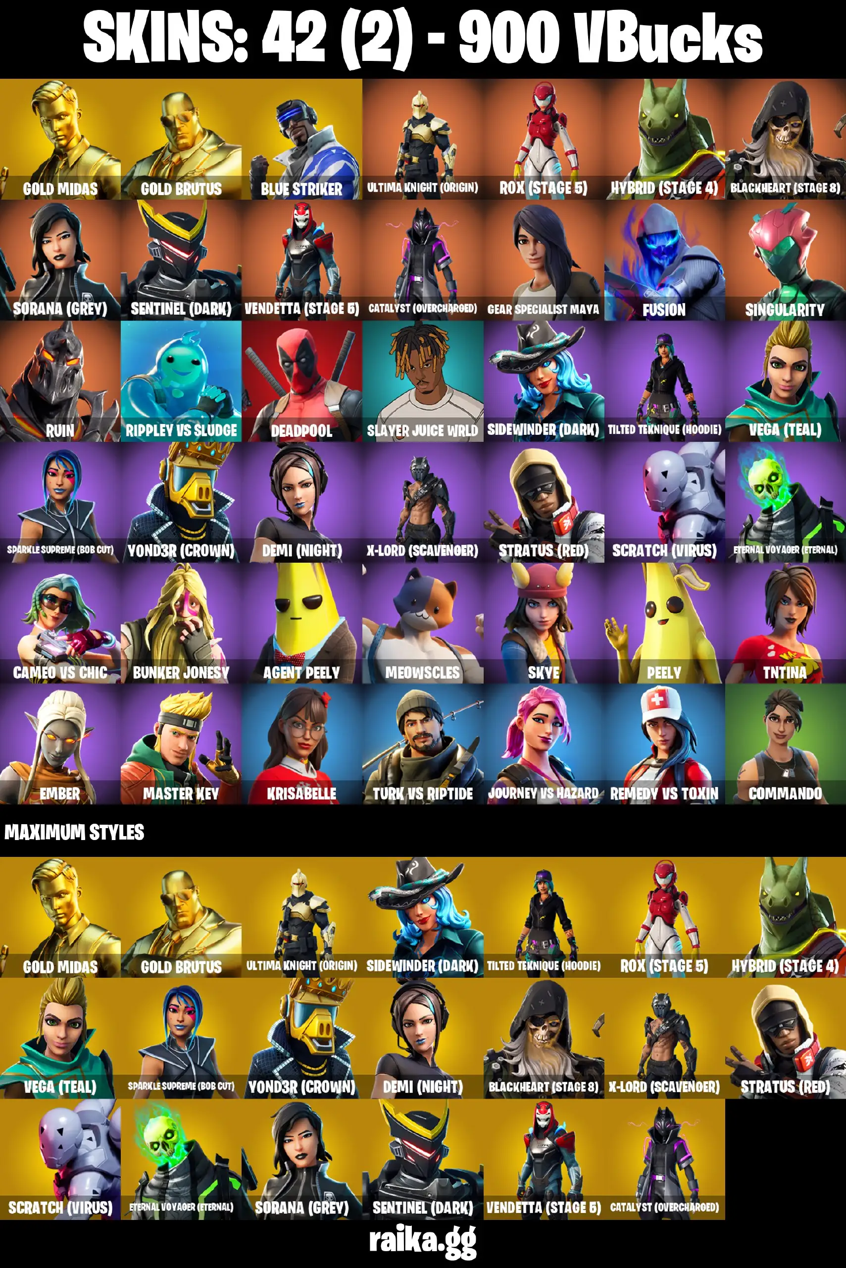 [PC/PS/XB/NIN] 42 skins | Gold Midas | Gold Brutus | Blue Striker | Ultima Knight | Rox (Stage 5) | Hybrid (Stage 4) | Deadpool | Hot Marat