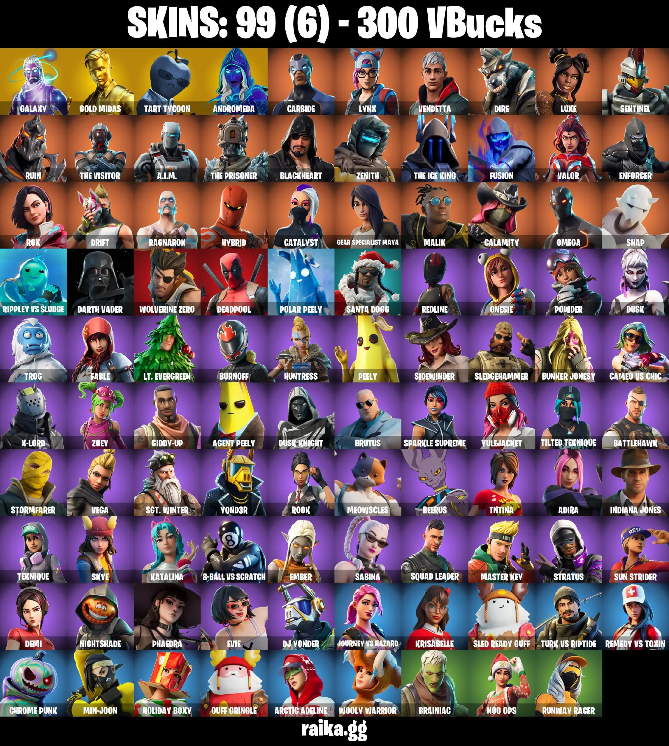 [PC/PSN] 99 skins | Galaxy | Gold Midas | Andromeda | Katalina | Omega | Sentinel | Malik | The Ice King | Calamity | Valor