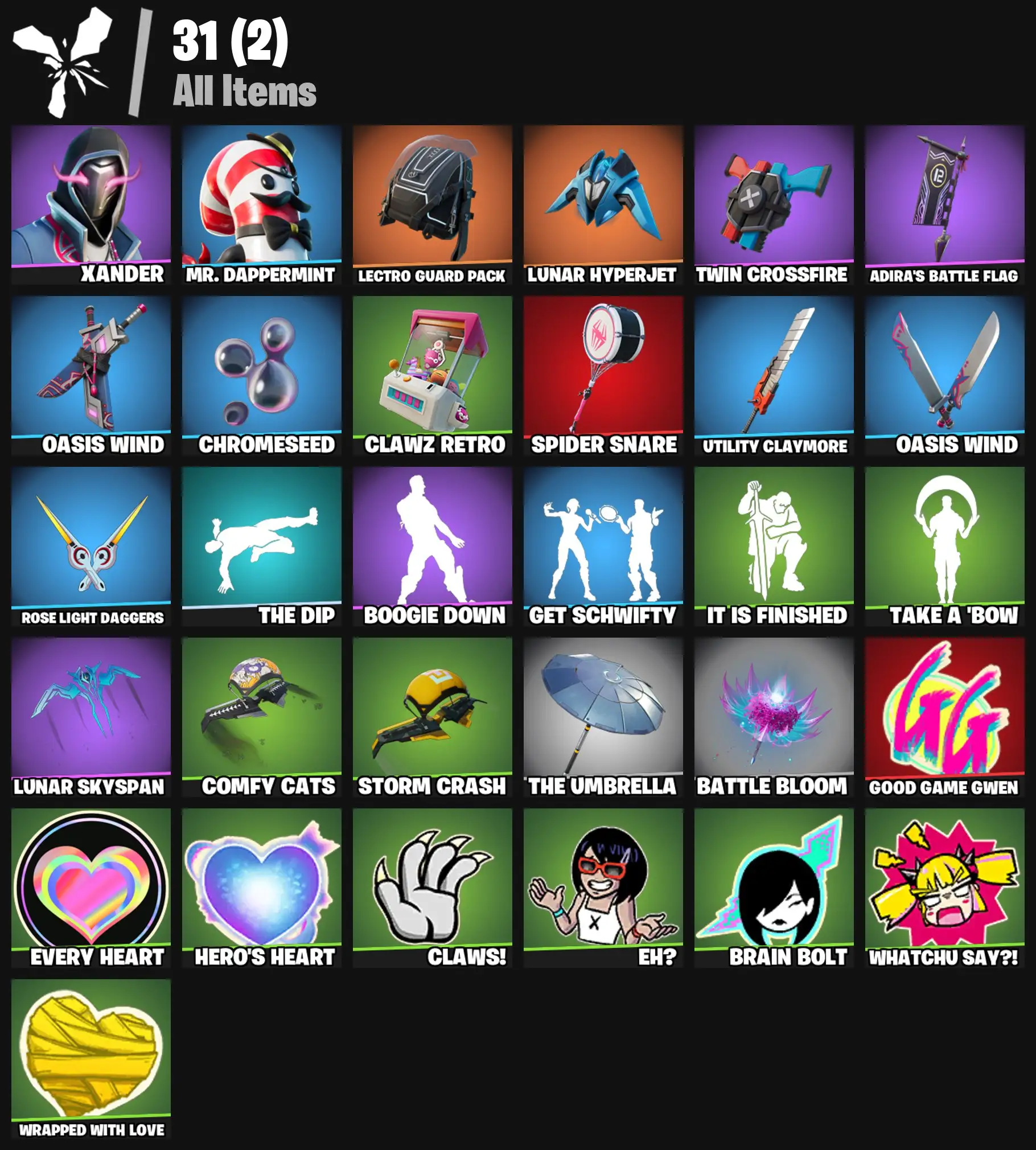 [PC/PSN/XBOX] 2 skins | Xander | Mr. Dappermint | Lectro Guard Pack | Lunar Hyperjet | Twin Crossfire | Adira's Battle Flag | Oasis Wind | Chromeseed | 0 VB