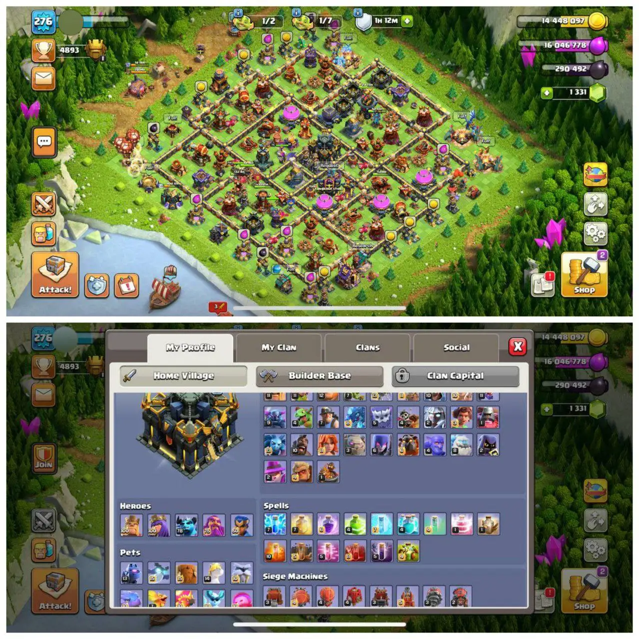 {STRONG BASE} TH17 NEAR MAX⚡️5 EPIC EQUIPMENTS⚡️XP- 276⚡️HERO -100-100-78-75-50 ⚡️HOT WALLS⚡️MAGIC ITEMS⚡️701 CWL MEDALS⚡️OP LAB⚡️INSTANT DELIVERY 🚚