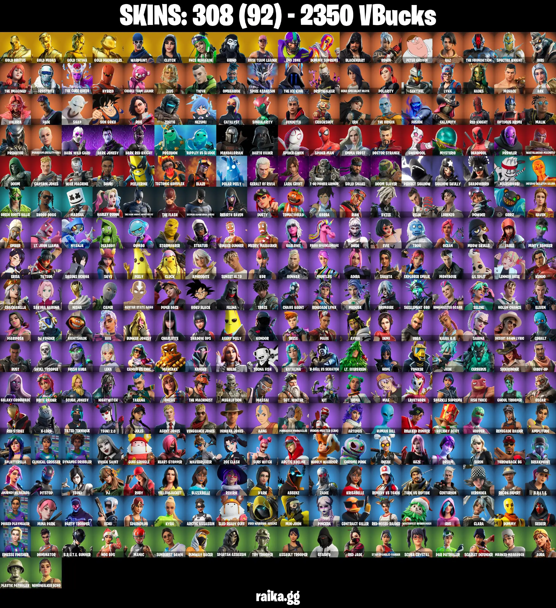 [PC/PSN/XBOX] 308 skins | Leviathan Axe | OG STW | Raider's Revenge | Gold Meowscles | Gold Brutus | Gold TNTina | Gold Midas | 2815 VB