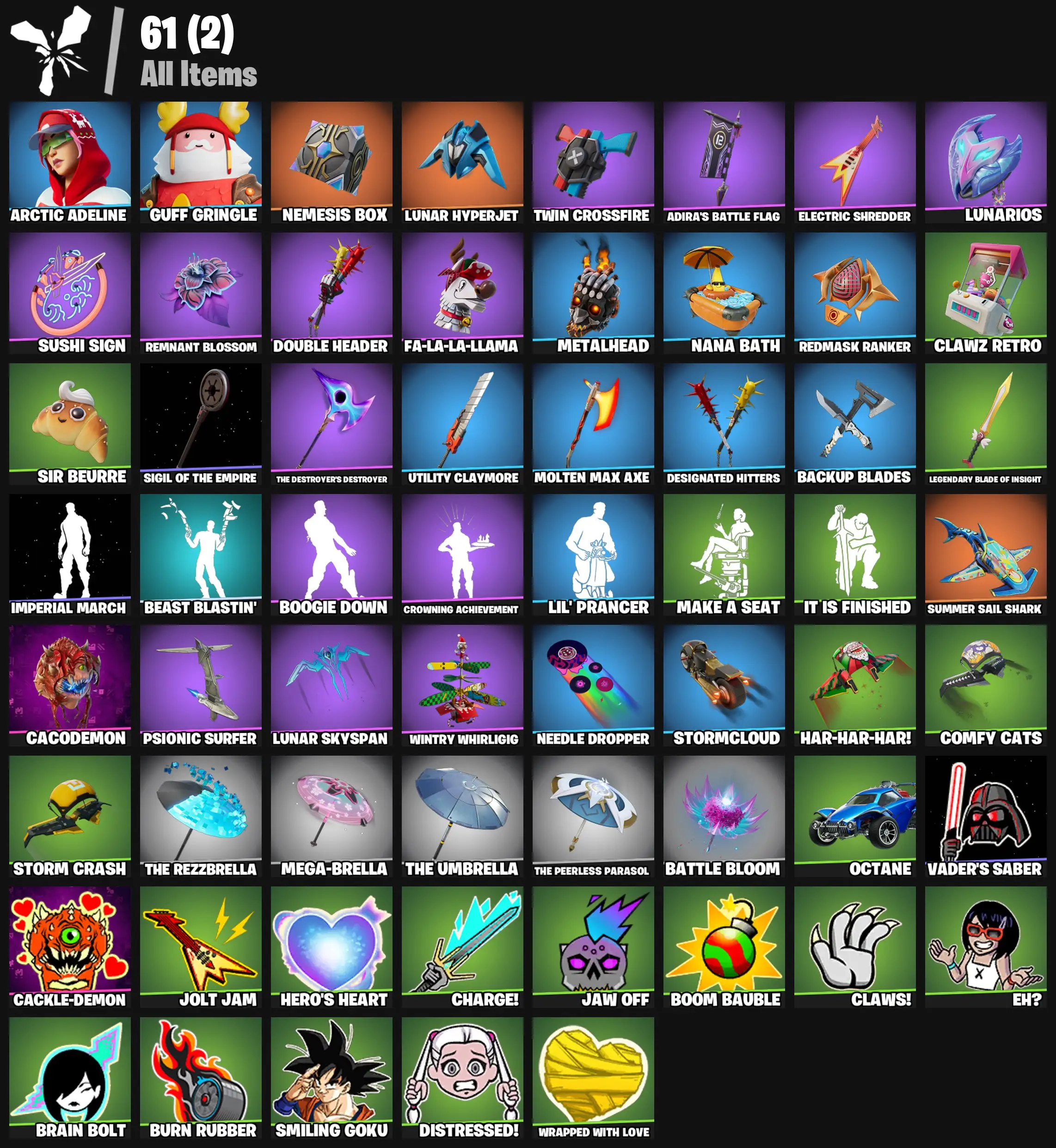 [PC/PSN/XBOX] 2 skins | Arctic Adeline | Guff Gringle | Nemesis Box | Lunar Hyperjet | Twin Crossfire | Adira's Battle Flag | Electric Shredder | 200 VB