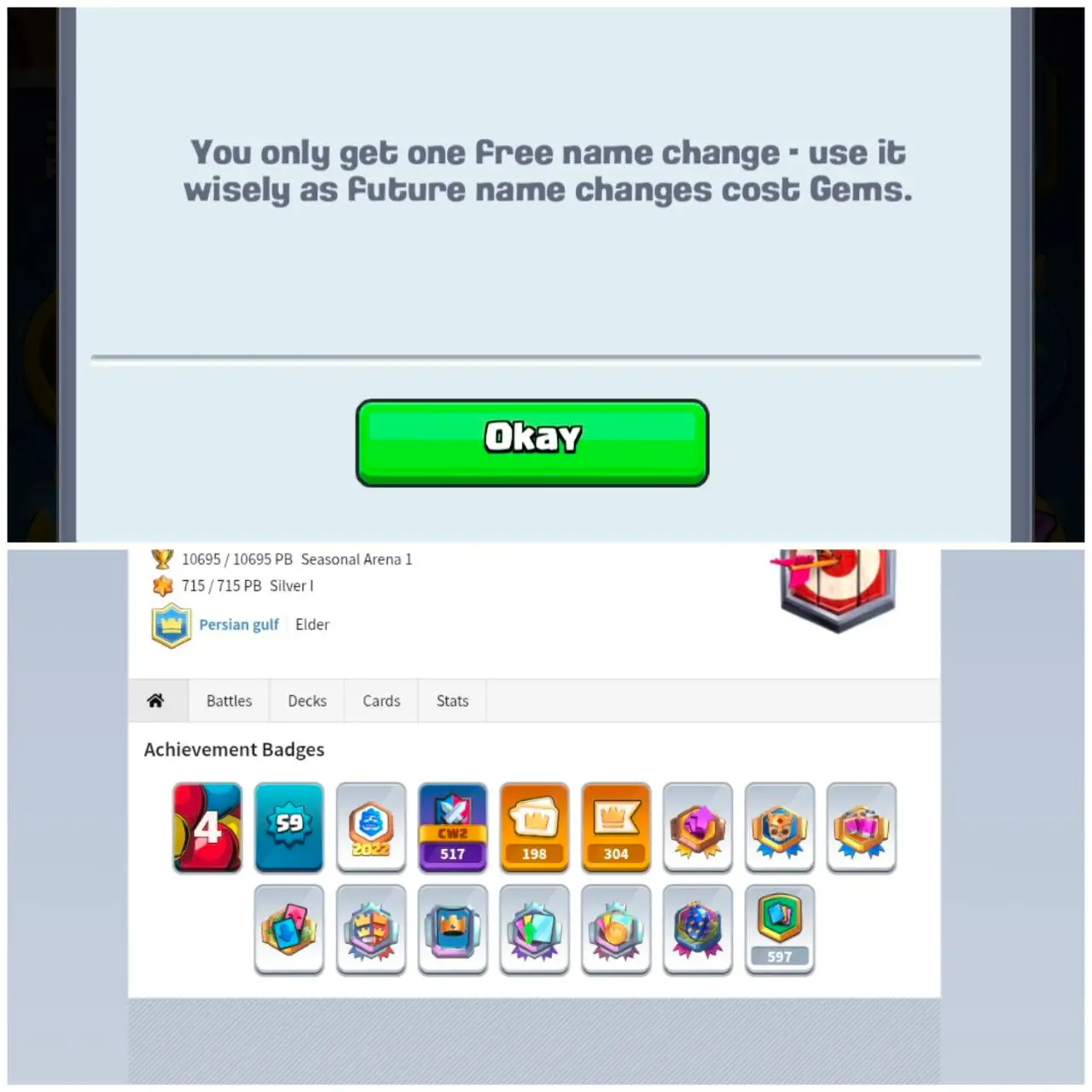 [#1456] 10.6K TROPHY - LVL 59 | KT 15 - ARENA 25 | 15 TOWER SKINS - 198 SUPER OG EMOTES | 83 MAX CARDS - 18 EVOLUTION CARDS - 17 ELITE CARDS | FREE RENAME - INSTANT DELIVERY