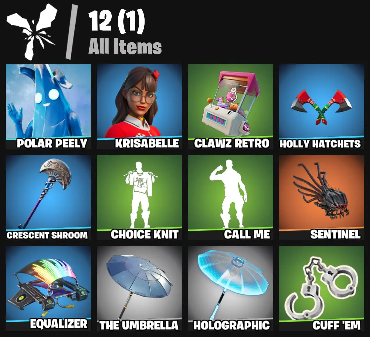 [PC/PSN/XBOX] 2 skins | Polar Peely | Krisabelle | Clawz Retro | Holly Hatchets | Crescent Shroom | Choice Knit | Call me | Sentinel | Equalizer | 100 VB