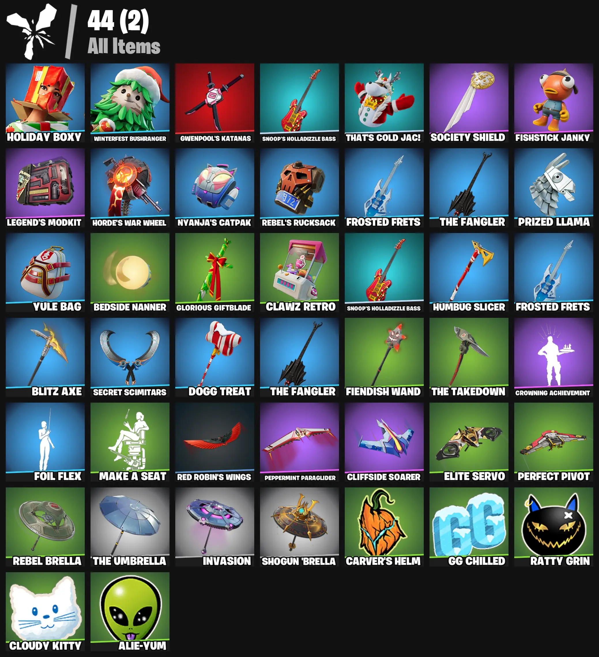 [PC/PSN/XBOX] 2 skins | Holiday Boxy | Winterfest Bushranger | Gwenpool's Katanas | Snoop's Holladizzle Bass | That's Cold Jac! | Society Shield | 300 VB