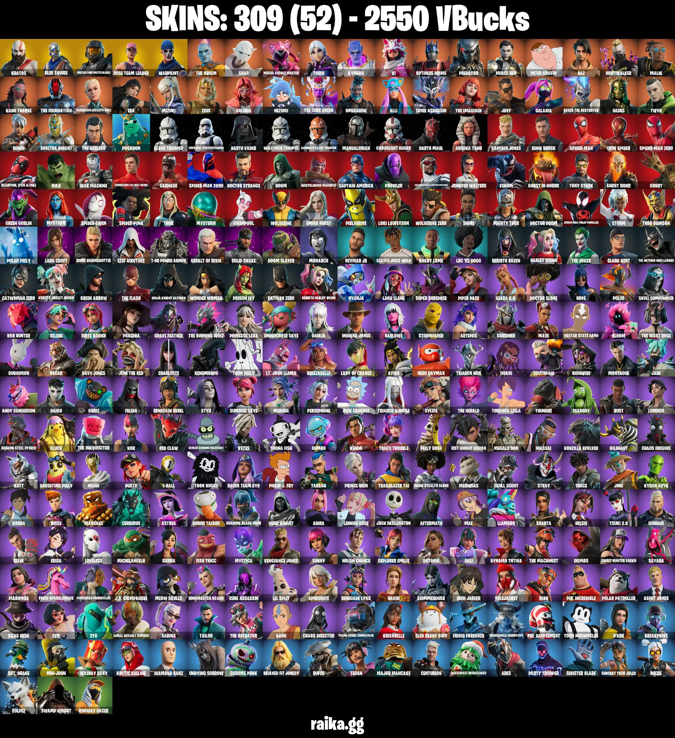 [PC/PSN/XBOX] 309 skins | Leviathan Axe | Blue Squire | OG STW | Kratos | The Origin | Snap | Mecha Cuddle Master | Kymera | 2550 VB