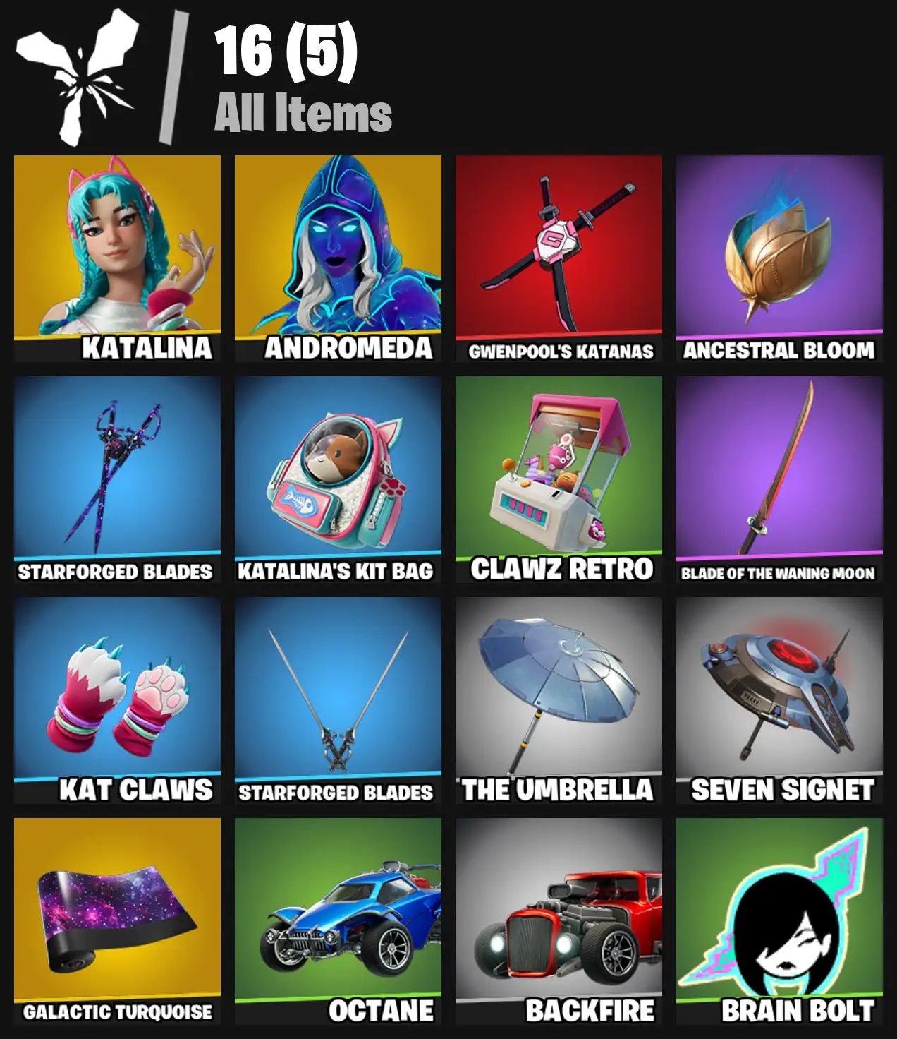 [PC/PSN/XBOX] 2 skins | Katalina | Andromeda | Gwenpool's Katanas | Ancestral Bloom | Starforged Blades | Katalina's Kit Bag | Clawz Retro | 100 VB