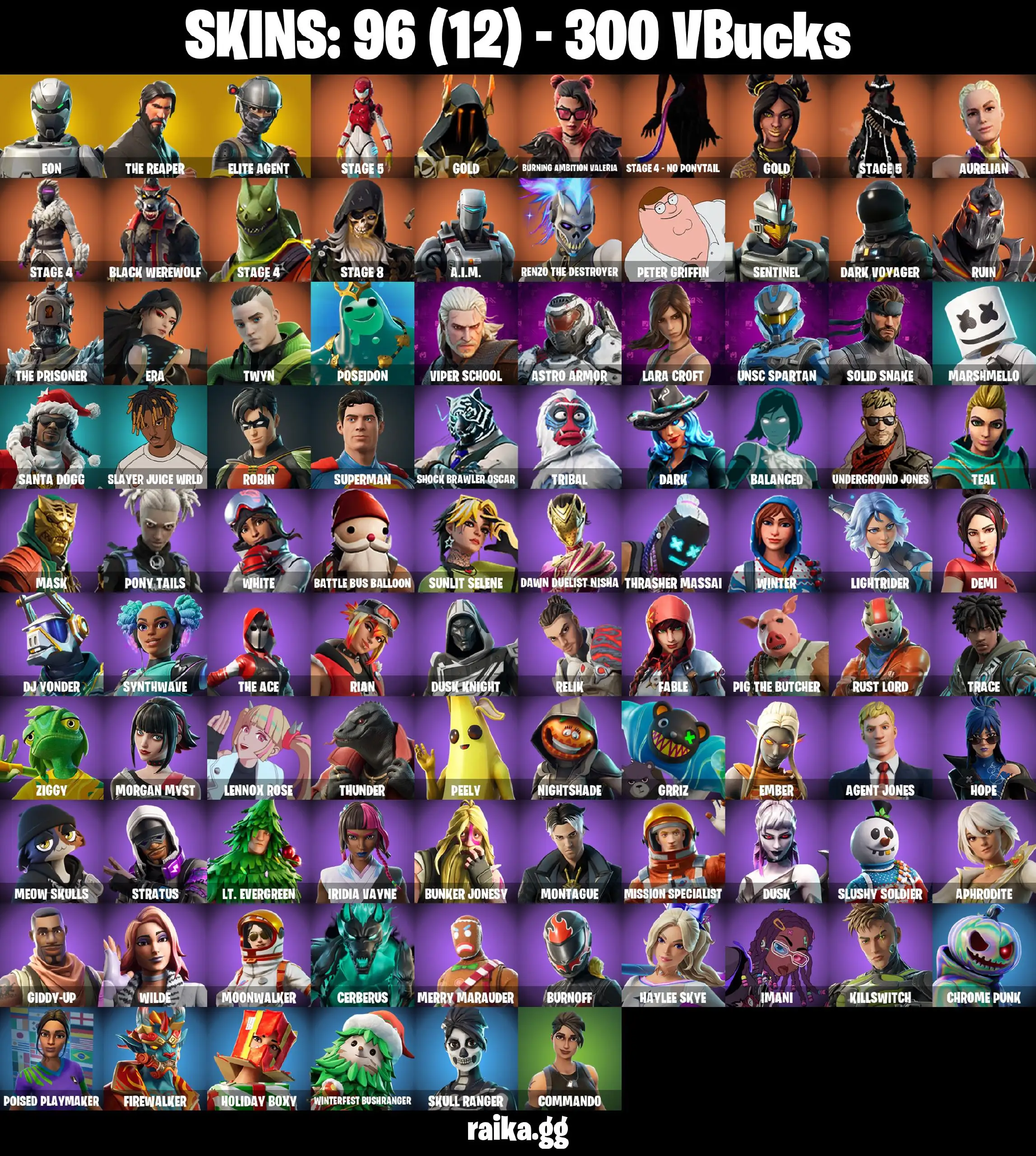[PC/PSN/NiN] 96 skins | Eon | The Reaper | Elite Agent | Lara Croft | Take The L | Lynx | Calamity | MarshMello | Demi | Dusk Knight | Hot Marat | Orange Justice | Aurora