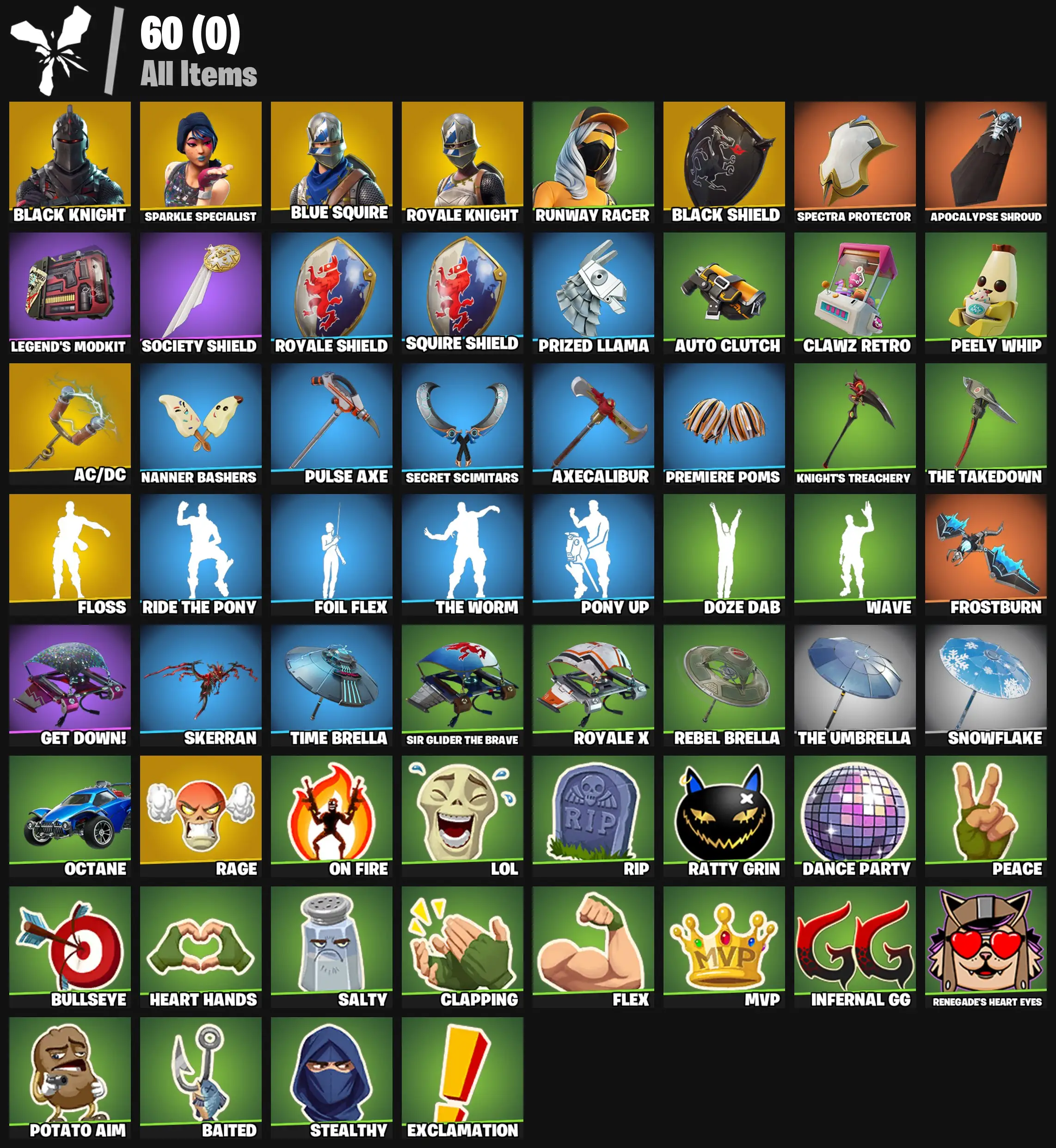 [PC/PSN/XBOX] 5 skins | Black Knight | Sparkle Specialist | Blue Squire | Royale Knight | Black Shield | Clawz Retro | Knight's Treachery | AC/DC | Floss 