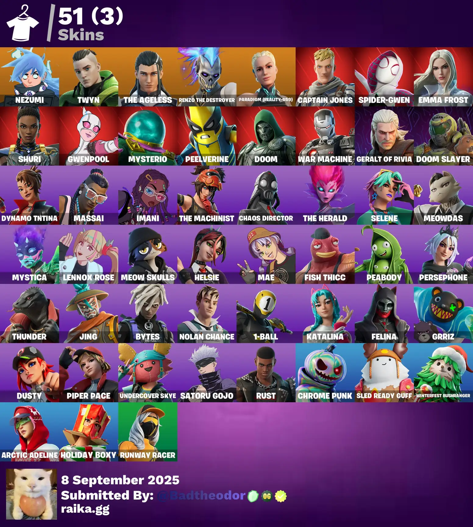 [PC] 51 skins | Nezumi | Twyn | The Ageless | Renzo the Destroyer | Paradigm (Reality-659) | Captain Jones | Spider-Gwen | Emma Frost | Shuri | 500 VB