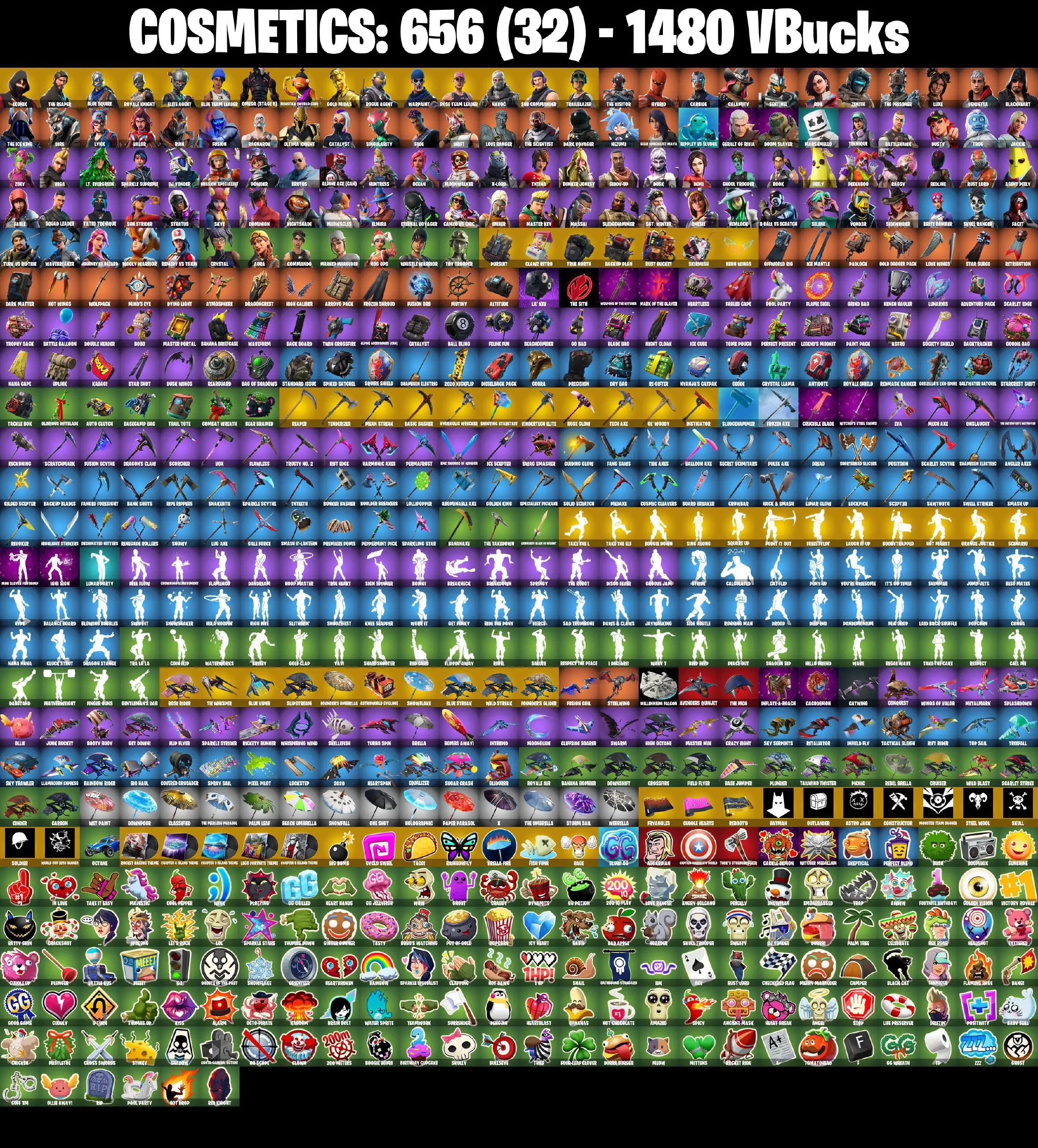 116 skins | OG STW | IKONIK | The Reaper | Blue Squire | Royale Knight | Elite Agent | Blue Team Leader | Omega (stage 5) | Gold Midas | 1480 VB