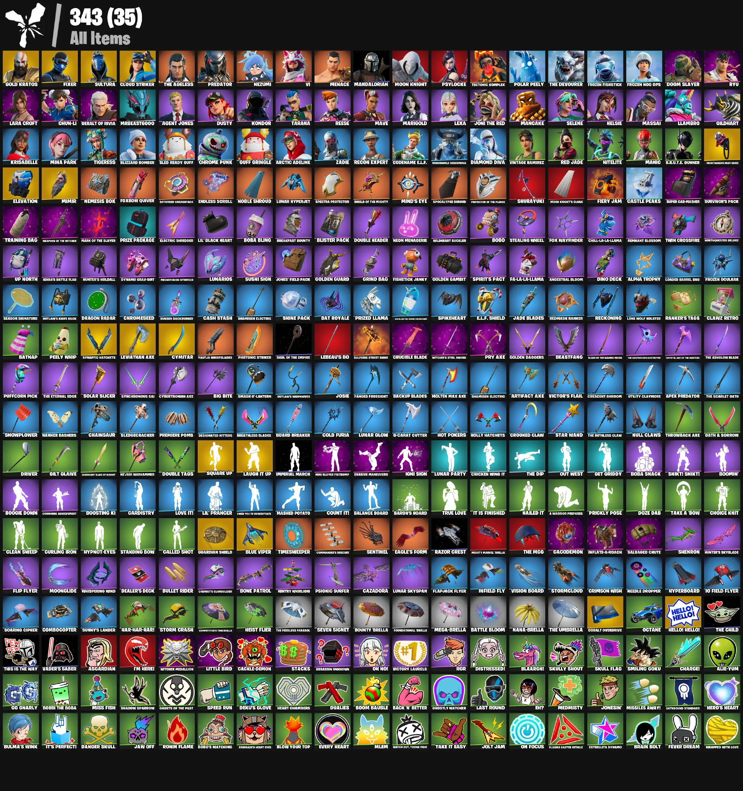 [PC/XBOX] 56 skins | Gold Kratos | Sultura | Fixer | Cloud Striker | Clawz Retro | Mimir | Reckoning | Elevation | Mountaineer's Must-Haves | Cymitar