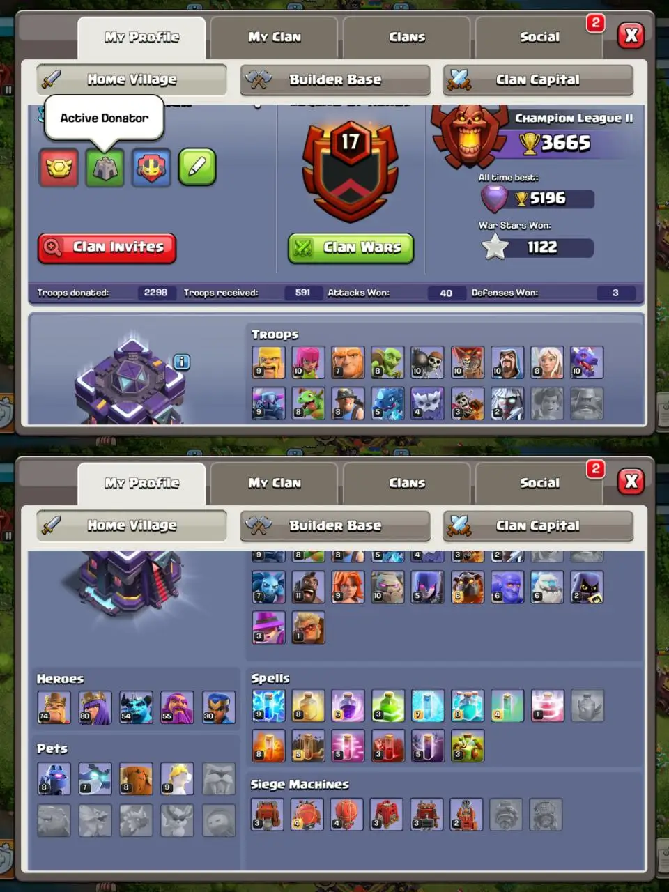 [#309] PRE - MAX TH 15 | 74-80-54-55-30 HEROES | STACKED MAGIC ITEMS | 288 CWL MEDALS | 500 RENAME |  5 HEROES SKIN | NORMAL EQUIPMENT | INSTANT DELIVERY