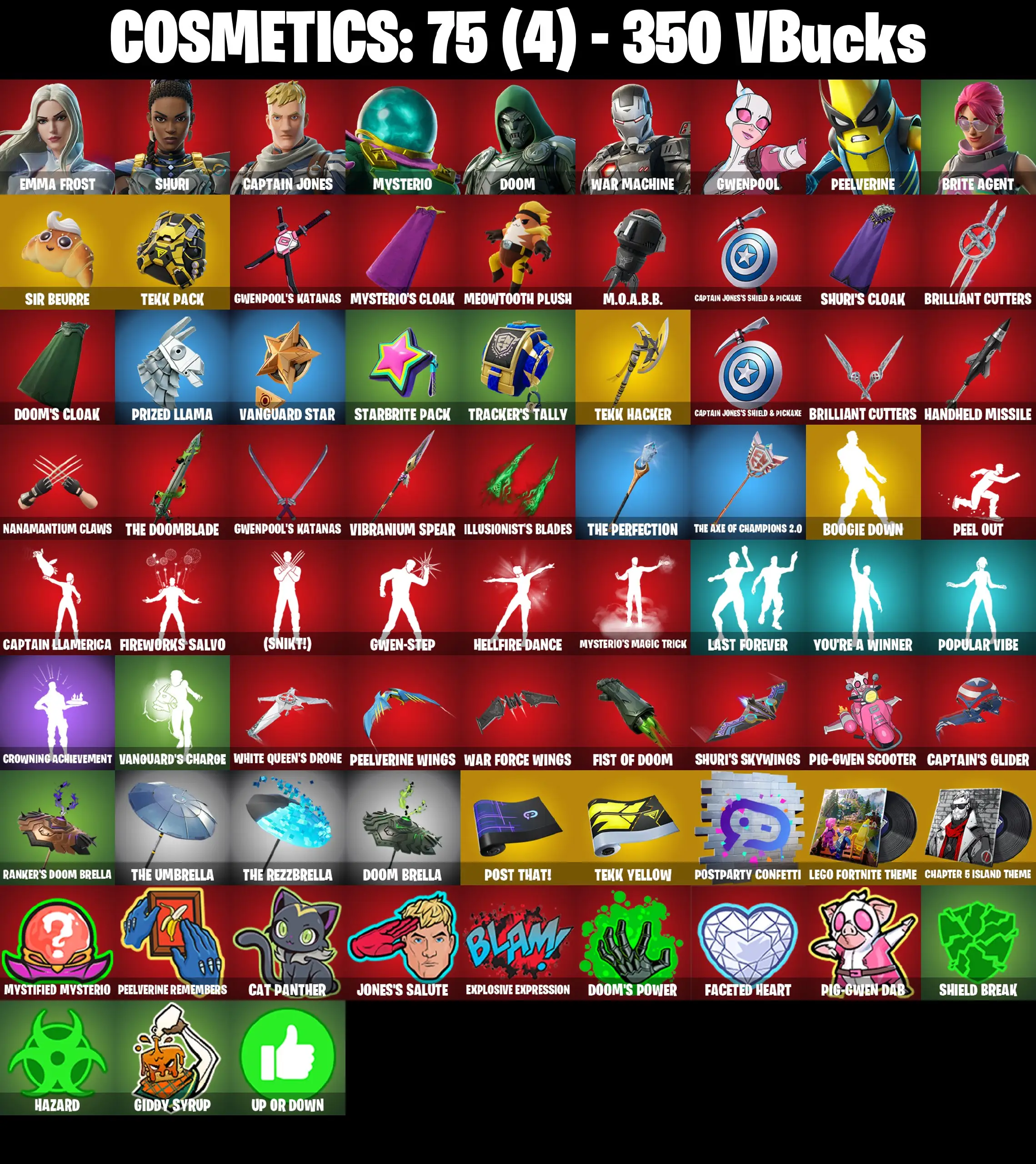 [PC/PSN/XBOX] 9 Skins | Shuri | Doom | Emma Frost | Captain Jones | Mysterio | Peelverine | Gwenpool | Brite Agent | War Machine | 350 VB