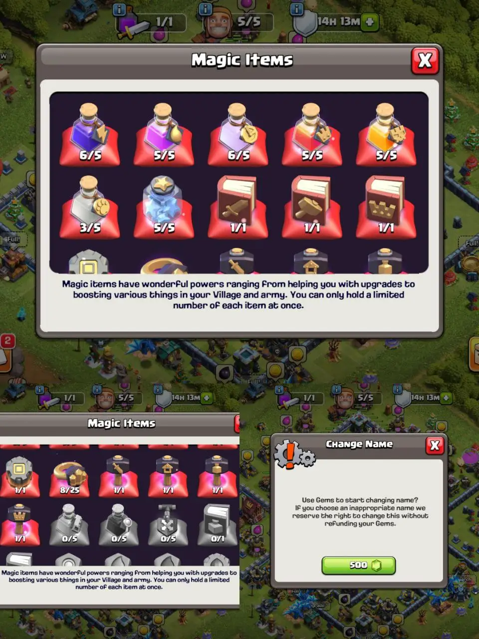 [#660]  SEMI-MAX TH 13 | 58-65-46-41-12 HEROES | STACKED MAGIC ITEMS | 500 RENAME | INSTANT DELIVERY