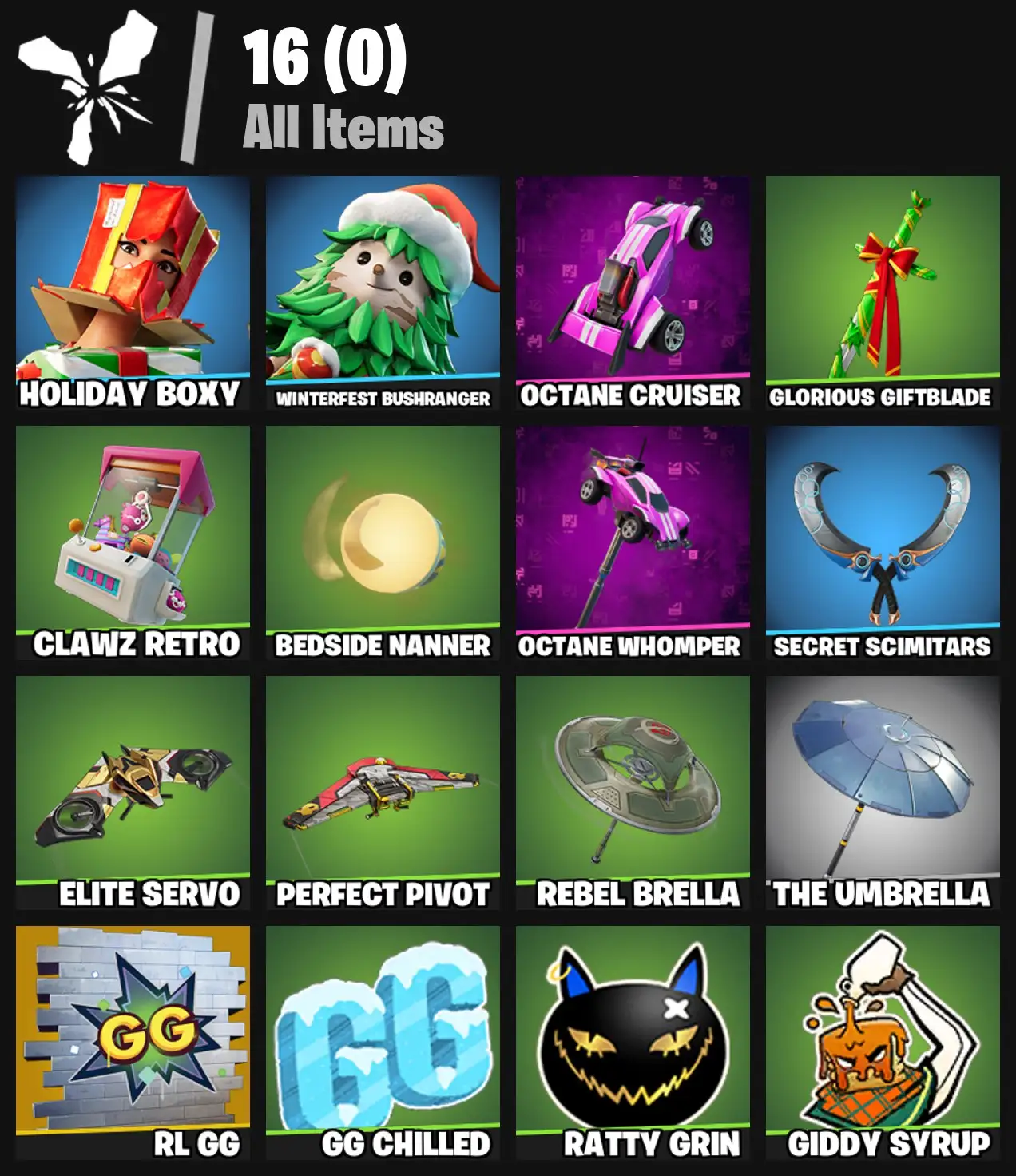 [PC/PSN/XBOX] 2 skins | Holiday Boxy | Winterfest Bushranger | Octane Cruiser | Glorious Giftblade | Clawz Retro | Bedside Nanner | Octane Whomper | 100 VB
