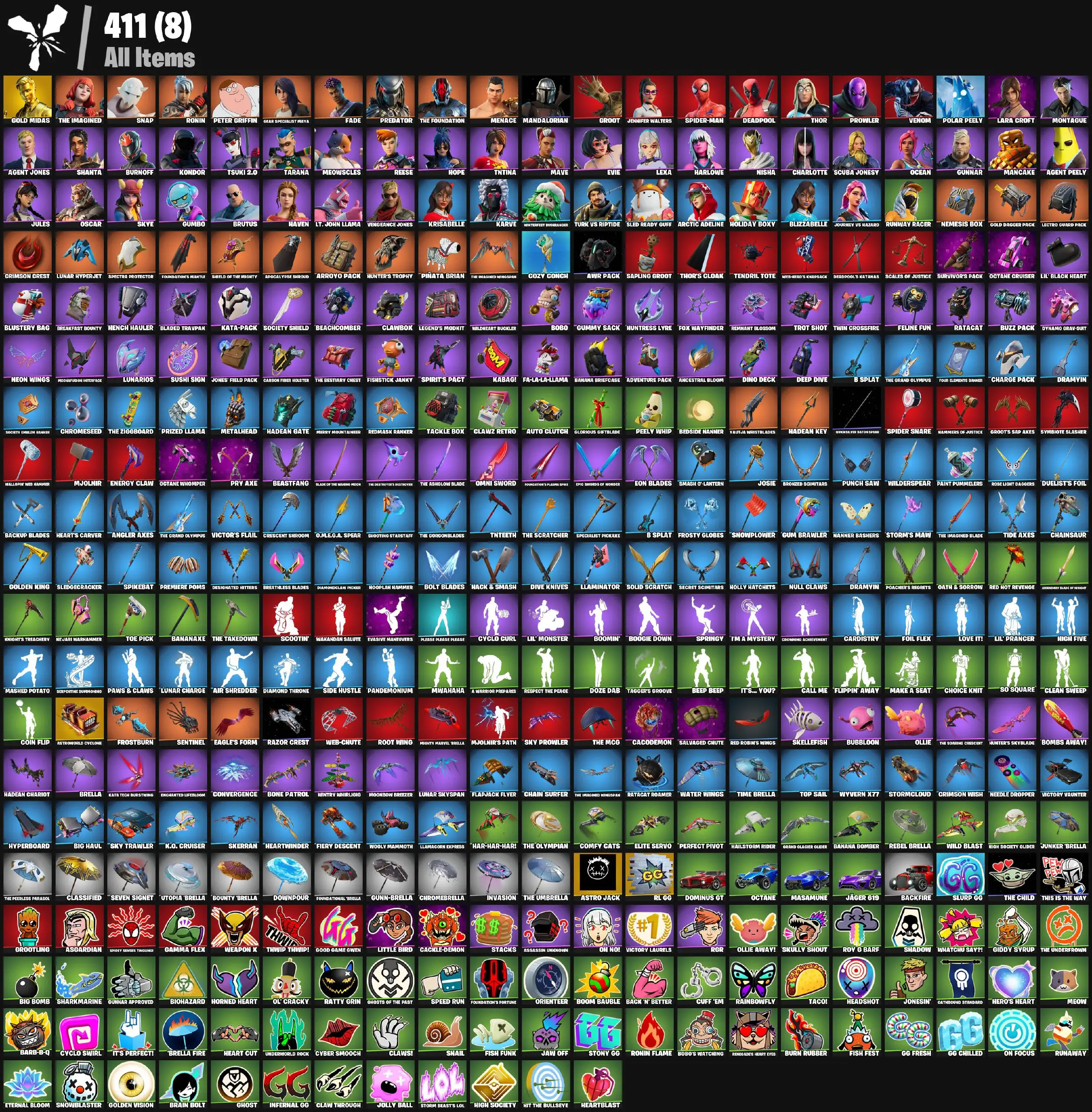 [PC/PSN/XBOX] 60 skins | Gold Midas | Neon Wings | Clawz Retro | Shooting Starstaff | Knight's Treachery | Boogie Down | Hailstorm Rider | Skerran |