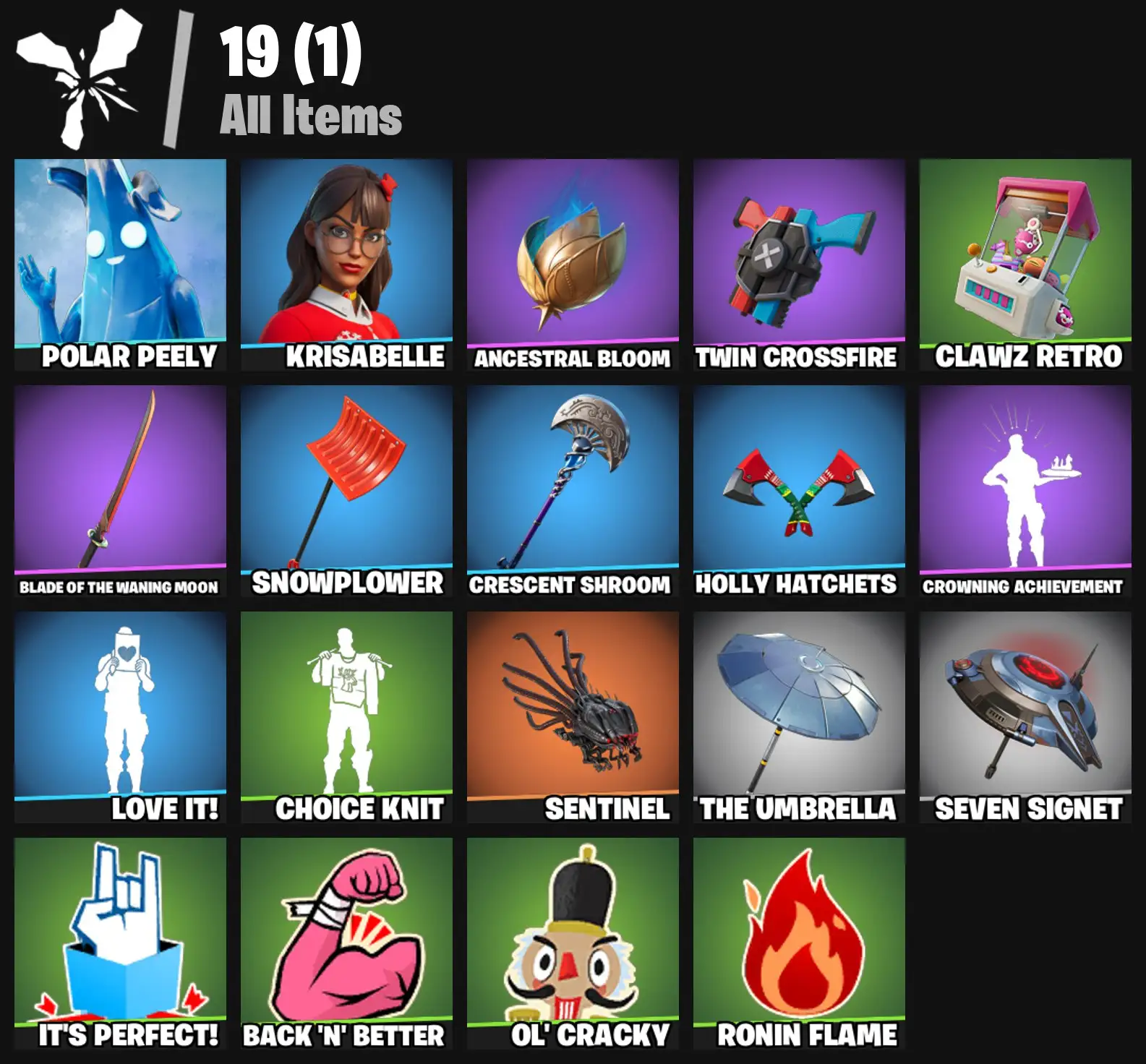 [PC/PSN/XBOX] 2 skins | Polar Peely | Krisabelle | Ancestral Bloom | Twin Crossfire | Clawz Retro | Blade of the Waning Moon | Snowplower | 100 VB
