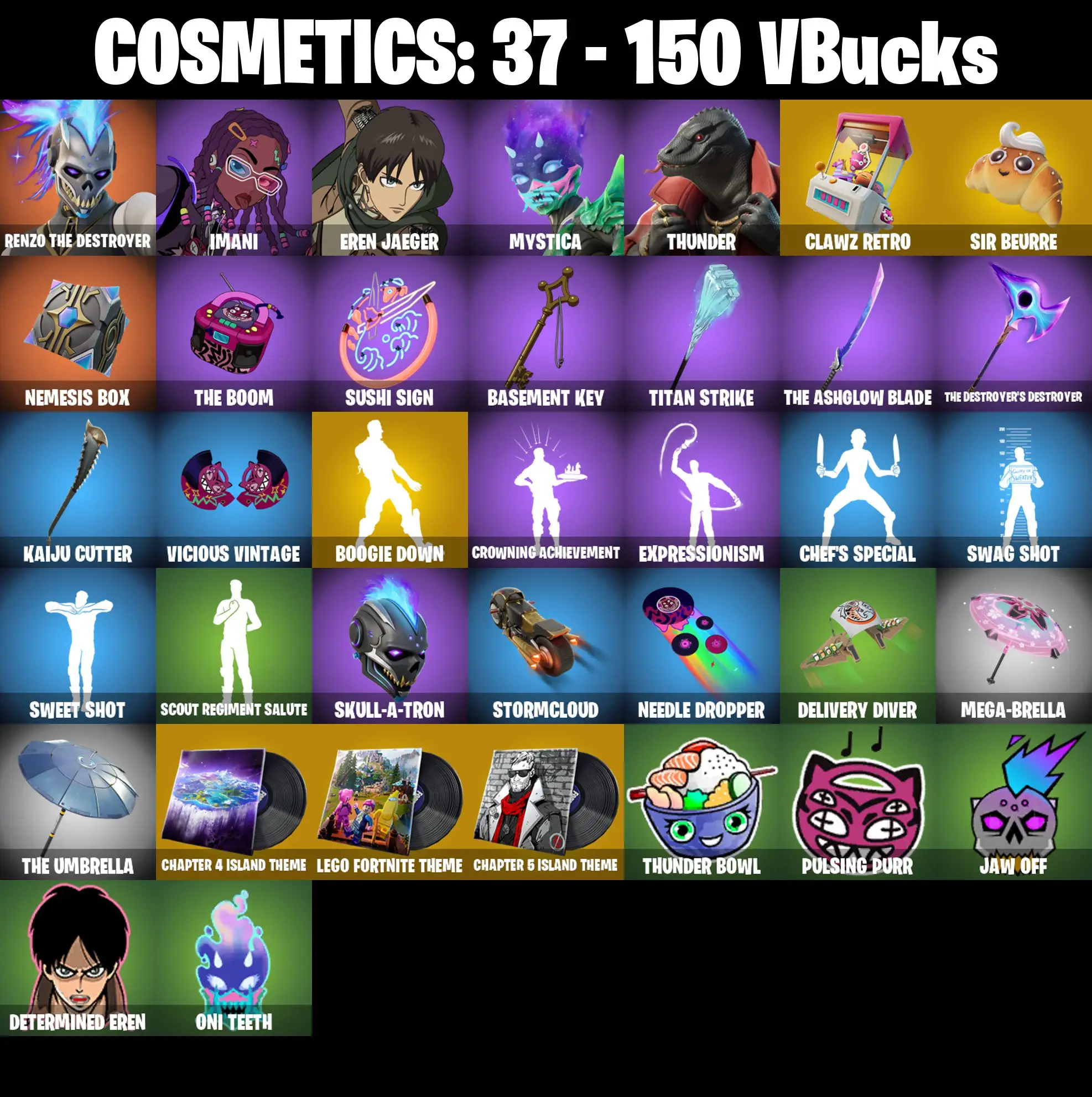 [PC/PSN/XBOX] 5 skins | Clawz Retro | Sir Beurre | Boogie Down | Renzo the Destroyer | Imani | Eren Jaeger | Mystica | Thunder | Nemesis Box | The Boom 