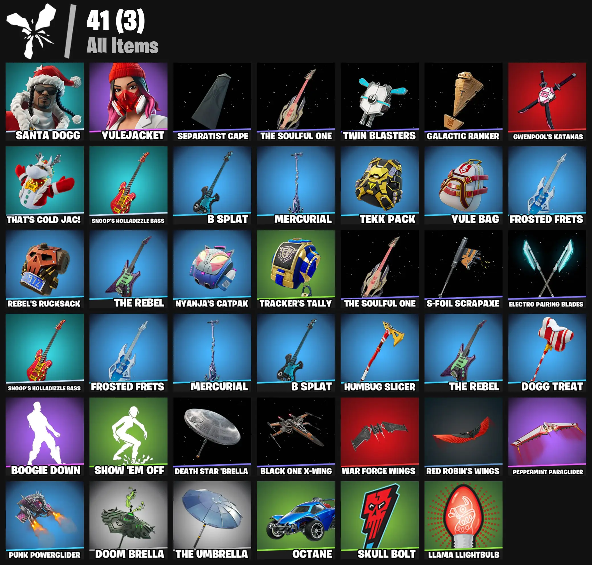 [PC/PSN/XBOX] 2 skins | Santa Dogg | Yulejacket | Separatist Cape | The Soulful One | Twin Blasters | Galactic Ranker | Gwenpool's Katanas | 200 VB