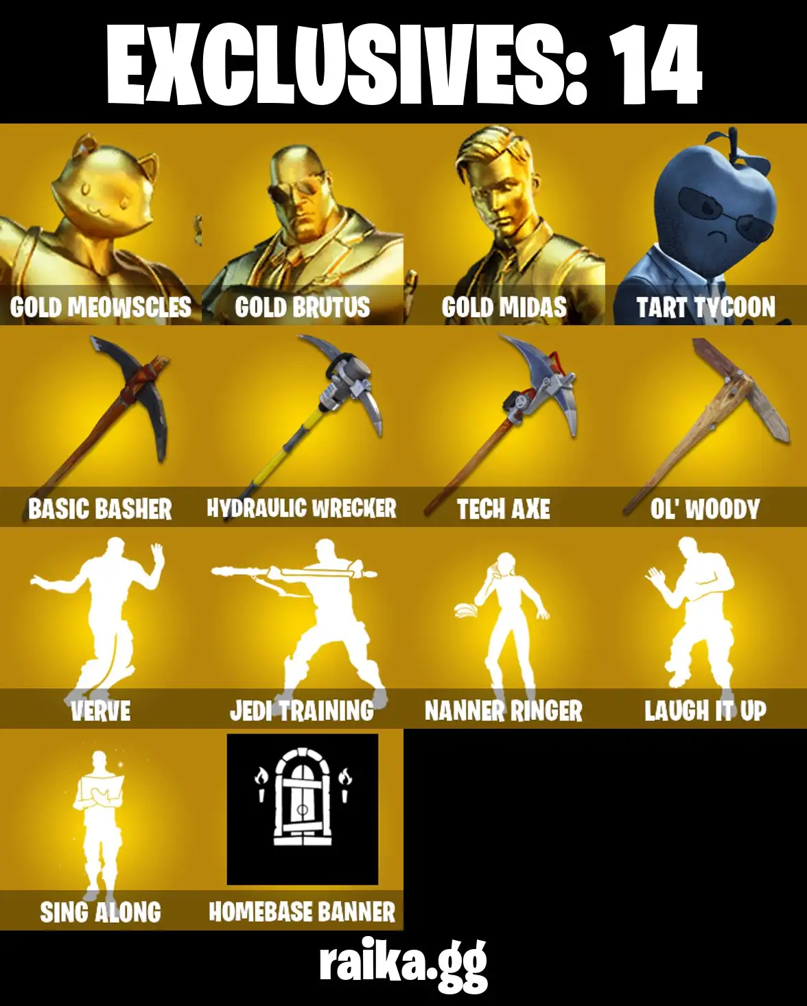 [PC/PSN/XBOX] 109 Stacked skins | Gold Meowscles | Gold Brutus | Gold Midas | Tart Tycoon | Hydraulic Wrecker | Stray | Renegade Lynx | 550 VB