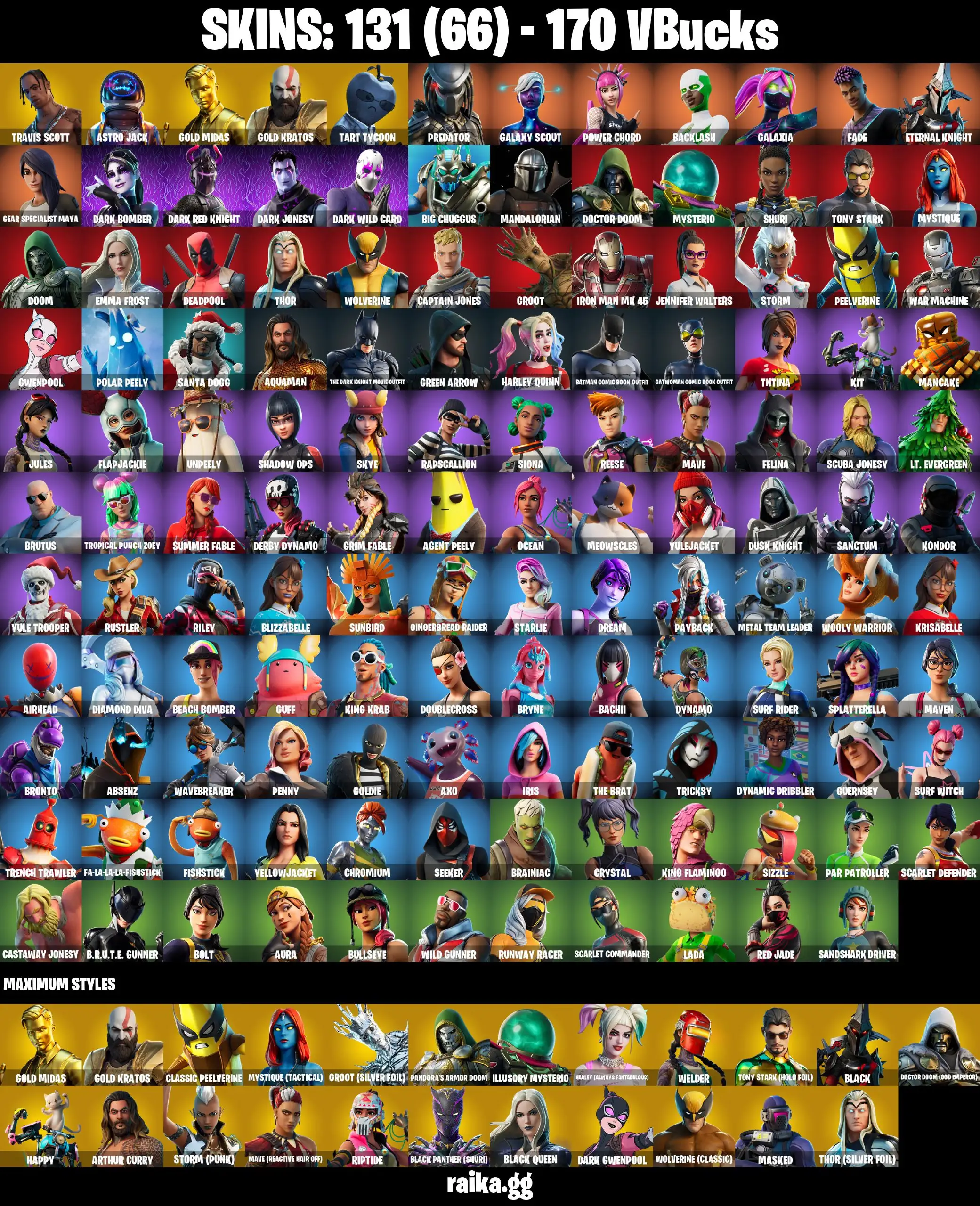 PC/PSN/XBOX 131 skins | Travis Scott | Astro Jack | Gold Kratos | Gold Midas | Predator | Gear Specialist Maya | Galaxy Scout | Galaxia