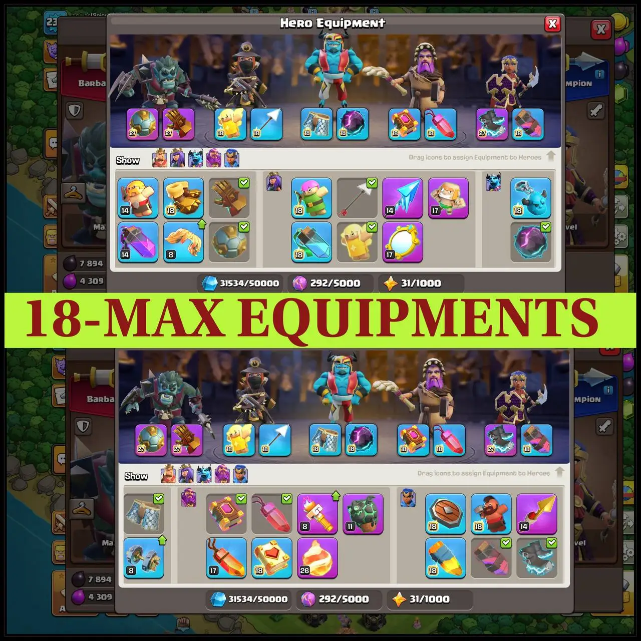 π° ALMOST MAX TH-17 π₯ | π ALL HEROES MAX | βοΈ 18 MAX EQUIPMENTS | π― XP LEVEL 232 π§©| MAX DEFENSE βοΈ| 11X HERO SKINS π| 2089 WAR STAR βοΈ| 5557 ATB π₯| 1278 CWL MEDALS π | RENAME π| FAST DELIVERED π