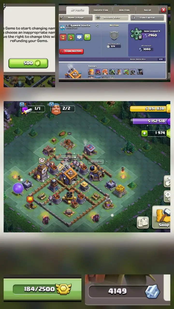 23 EQUIPMENTS 1934 GEMS 💎 ALMOST FULLY MAXED TH13 500 RENAME STACKED MAGIC ITEMS AND 4149 RAID MEDALS BH9 INSTANT DELIVERY