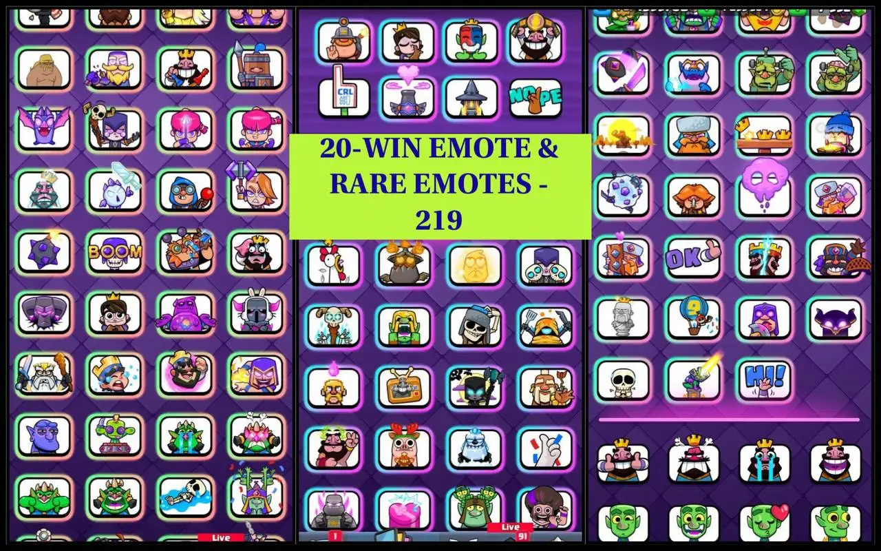 π₯ WORLD RAREπ― MAX LVL 70 CR ACCOUNT | 20-WIN EMOTE β
| 4x TOP 1K LADDER π | ALL CARDS & EVOS MAX π― | 219 EMOTES π | 70+ TOWER SKINS π° | 138/139 BADGES π
| 7.5K GEMS + 247K GOLD π° | FULL MAGIC ITEMS π