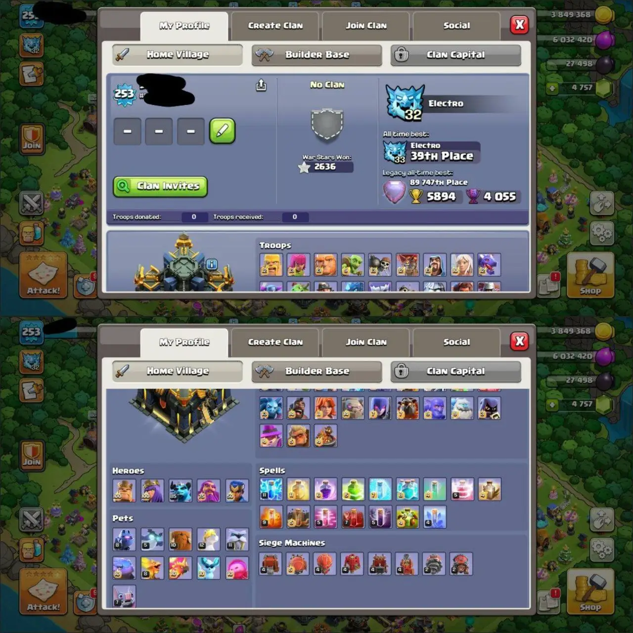 ⚔️32 EPIC EQUIPMENTS 🏰 MAX TH-17 🔥 | 👑 4 HEROES MAXED | 🎯 XP LEVEL 253 🧩| MAX DEFENSE ❄️| 12X HERO SKINS 🎗| 4.7K GEMS ☀ | 2636 WAR STAR ⭐️| 5894 ATB 💥| 812 CWL MEDALS 🎉 | RENAME 🀄️| FAST DELIVERED 🚀