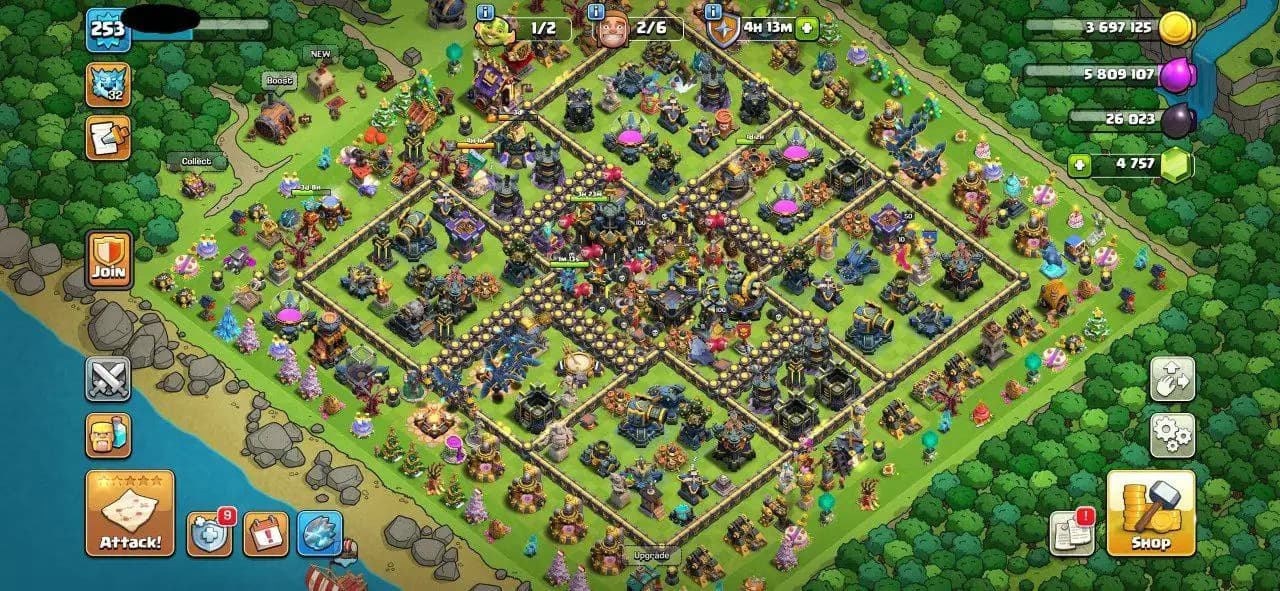 ⚔️32 EPIC EQUIPMENTS 🏰 MAX TH-17 🔥 | 👑 4 HEROES MAXED | 🎯 XP LEVEL 253 🧩| MAX DEFENSE ❄️| 12X HERO SKINS 🎗| 4.7K GEMS ☀ | 2636 WAR STAR ⭐️| 5894 ATB 💥| 812 CWL MEDALS 🎉 | RENAME 🀄️| FAST DELIVERED 🚀