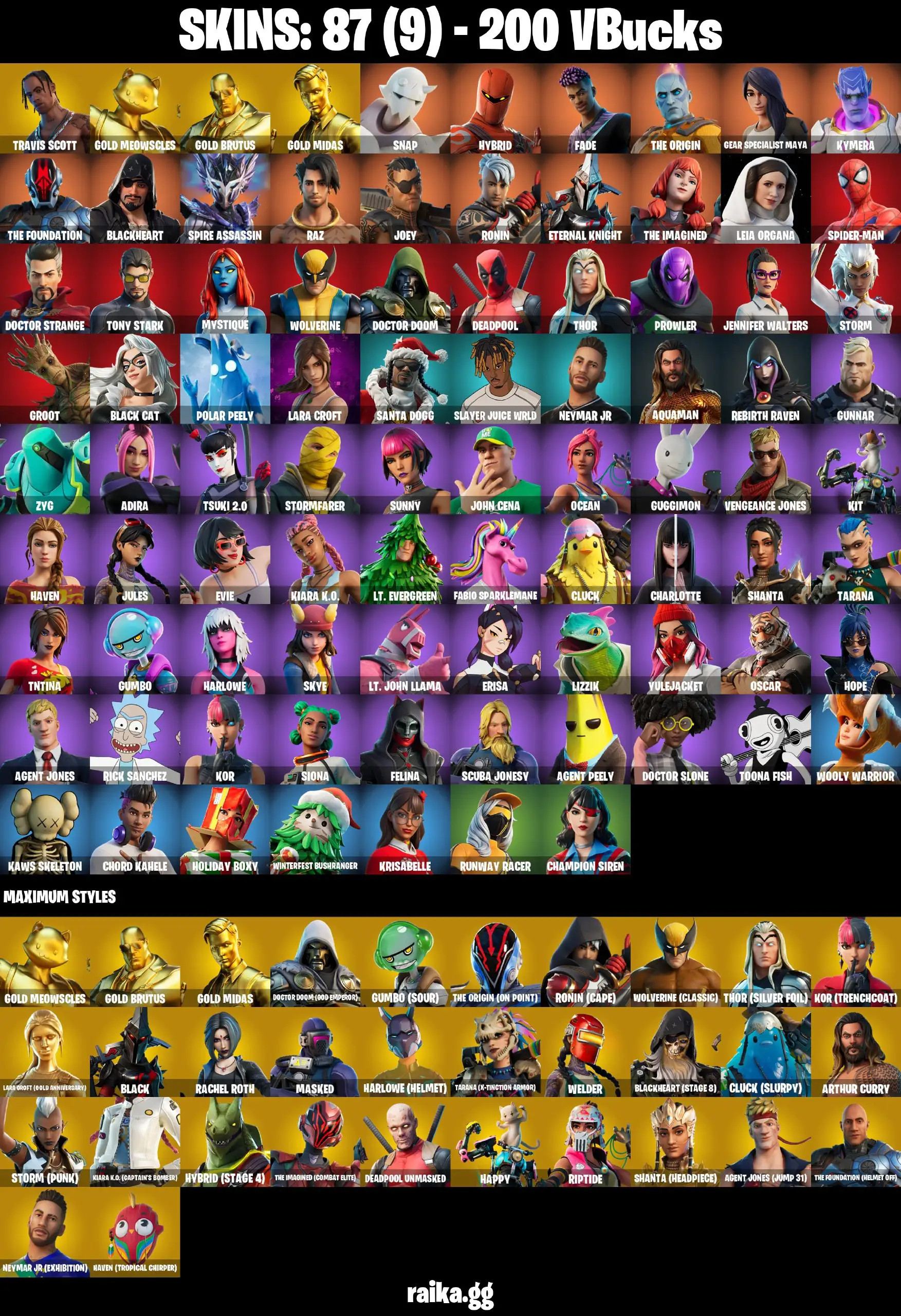 PC/XBOX 87 skins | Travis Scott | Gold Meowscles | Gold Midas | Gold Brutus | Gear Specialist Maya | Hybrid | The Origin | The Imagined