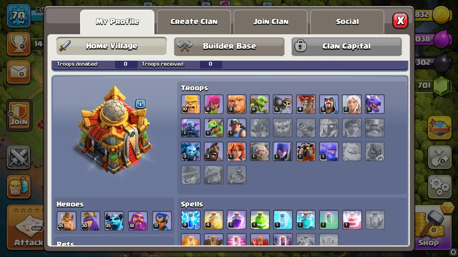 🏆 TH16 · Lv 69 · 1524 Cups · 106 Wins | Max BH3 · Rare Progression Account!