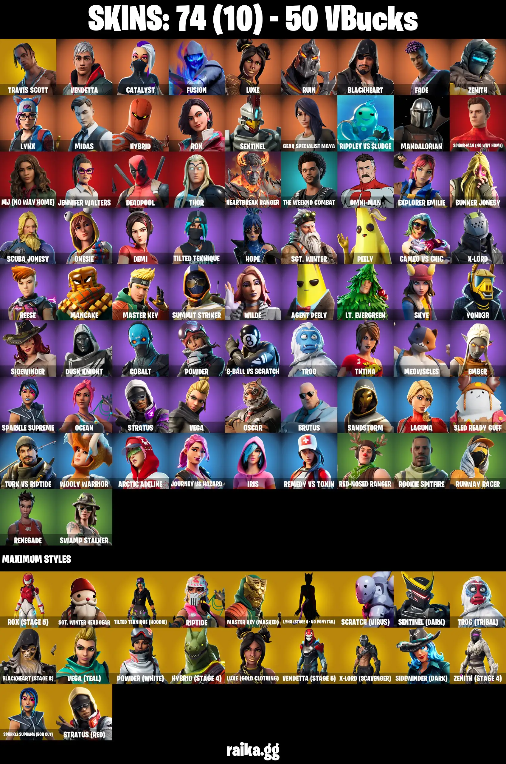 PC/XBOX 74 skins | Travis Scott | Midas | Gear Specialist Maya | Fusion | Rox | Hybrid | Sentinel | Vendetta | Fade | Catalyst | 150 VB