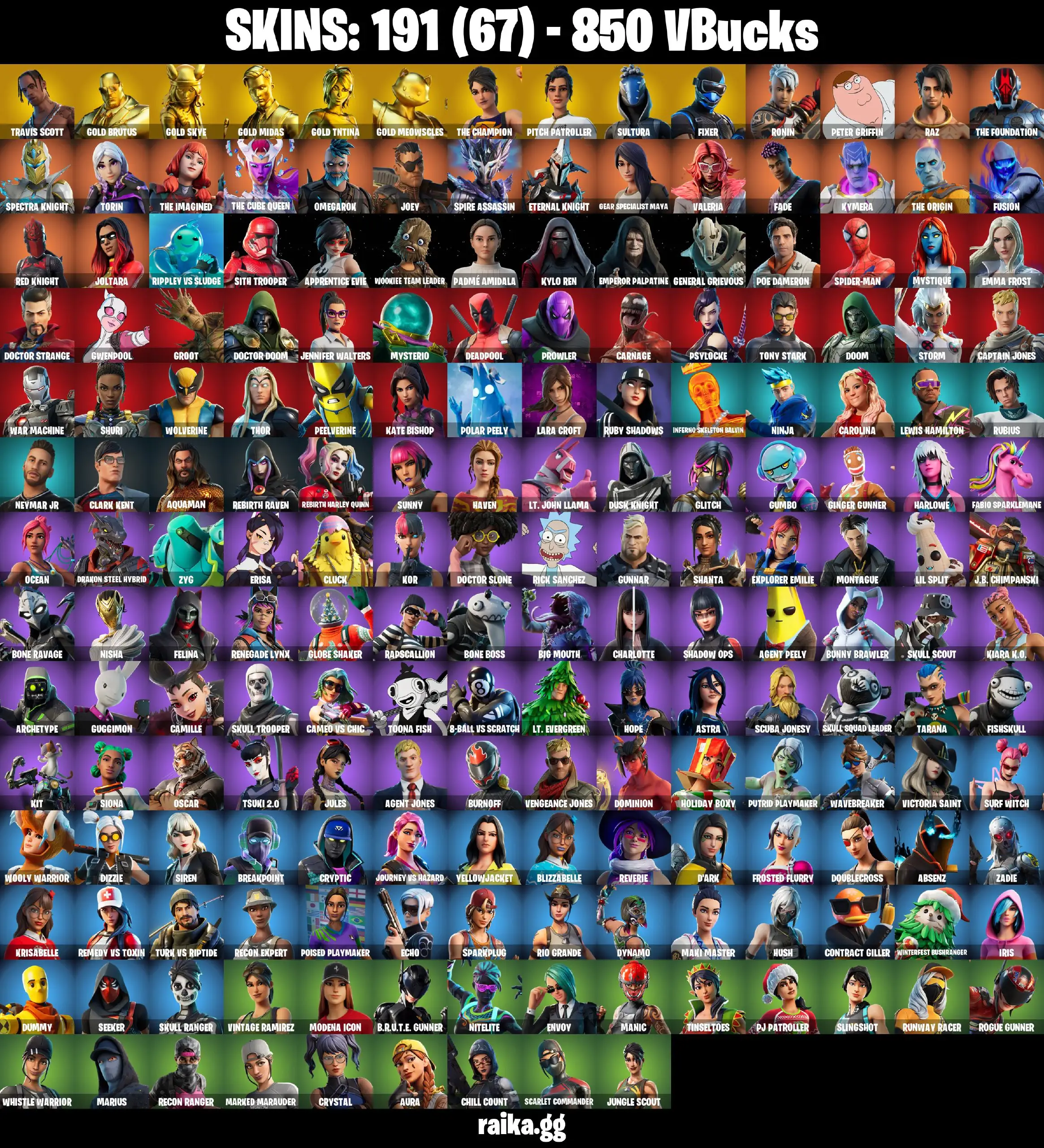 PC/PSN 191 skins | Travis Scott | Gold Midas | Gold TNTina | Gold Meowscles | Gold Skye | Gold Brutus | The Champion | Fixer
