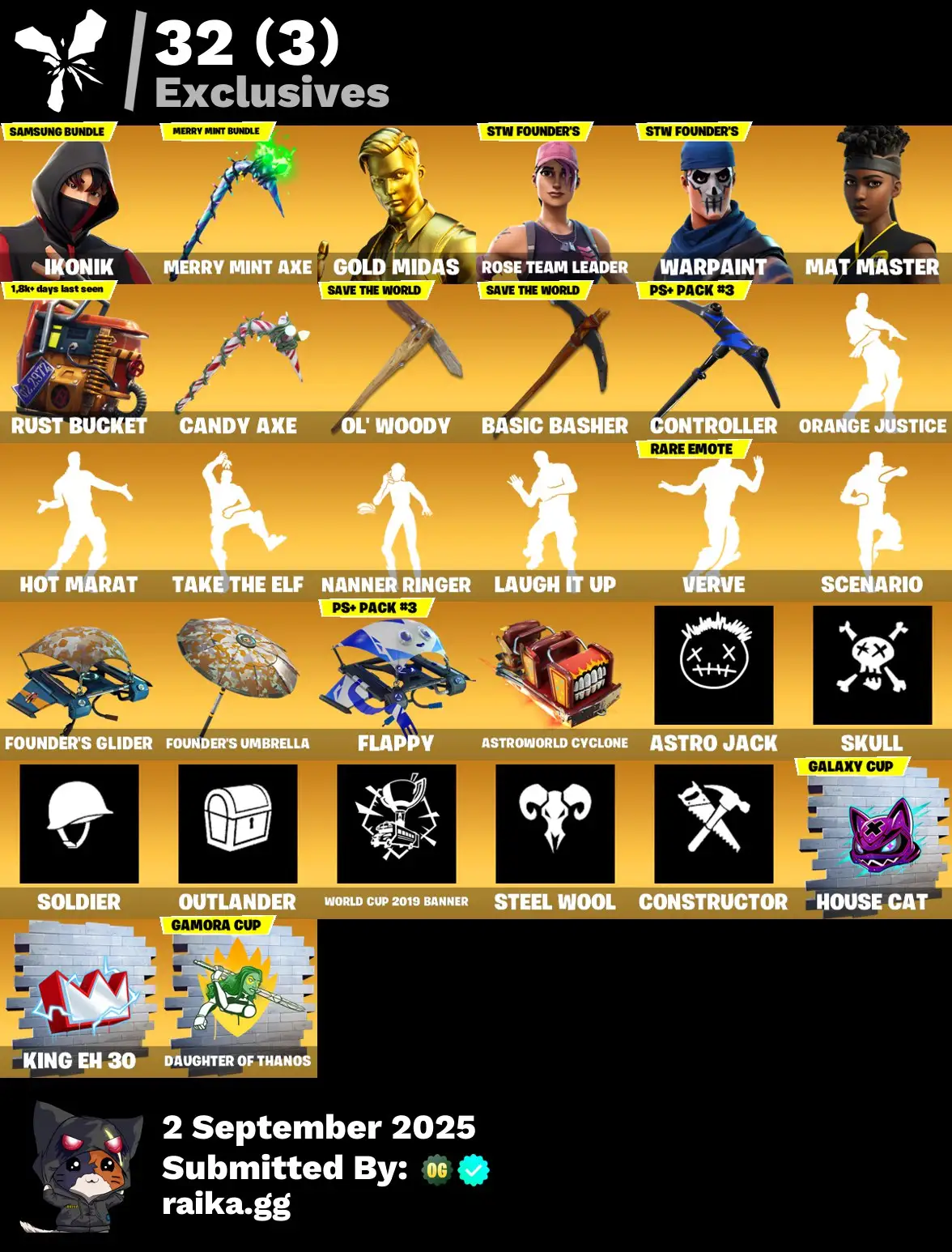 223 Skins | IKONIK, Merry Mint Axe, Scenario, Midas, Psycho Bandit, OG STW |